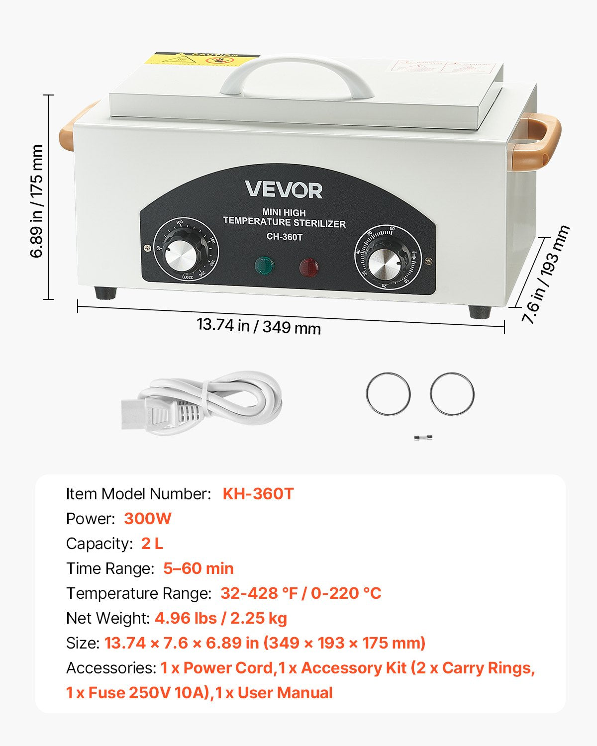 2L 300W High Temp Autoclave Dry Heat Cabinet Nail Tool Cleaner Adj Temp Salon