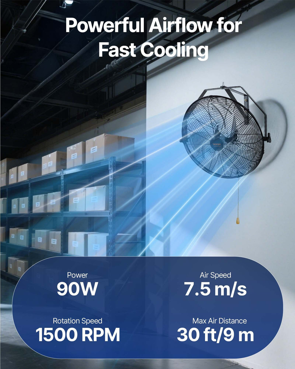 Wall Fan, 57cm Waterproof 3-Speed Commercial Residential Fan 4150CFM Black