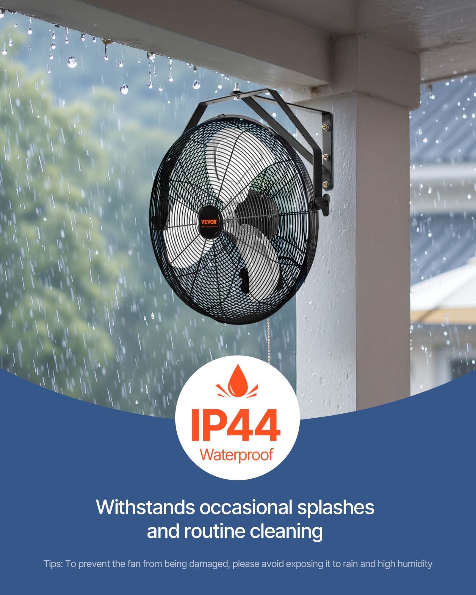 Wall Fan, 57cm Waterproof 3-Speed Commercial Residential Fan 4150CFM Black