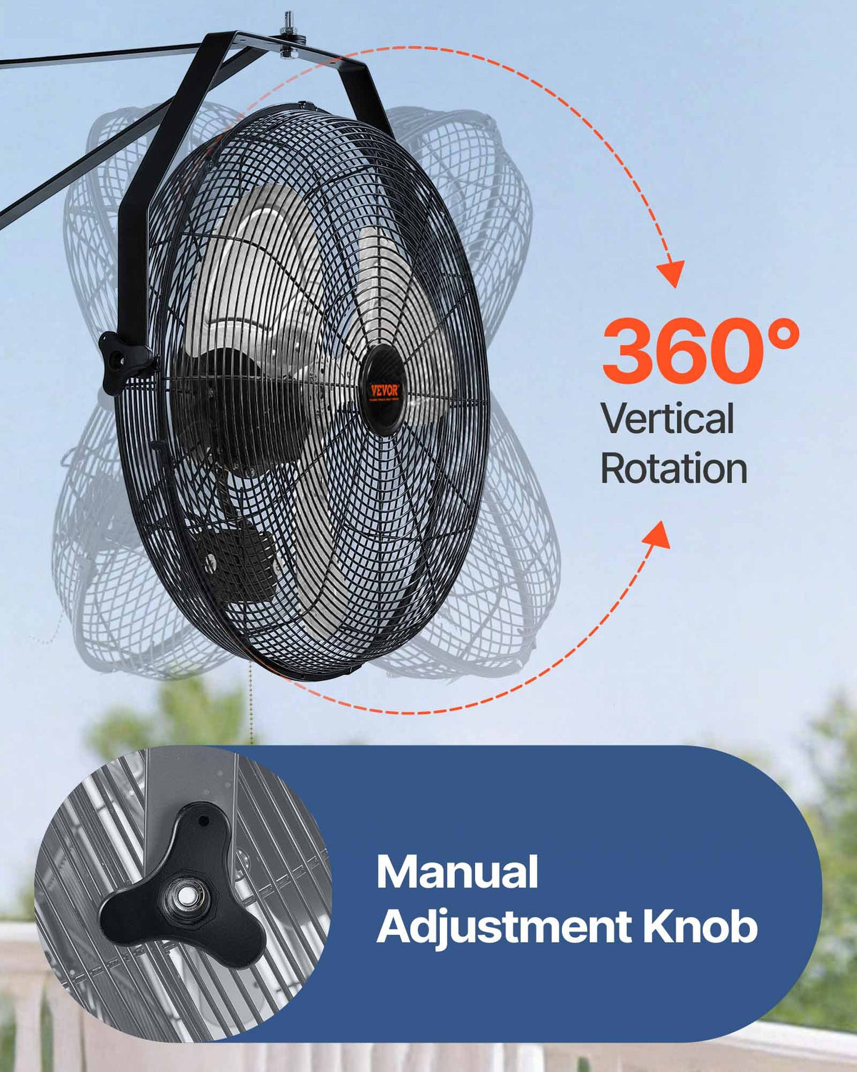 Wall Fan, 57cm Waterproof 3-Speed Commercial Residential Fan 4150CFM Black