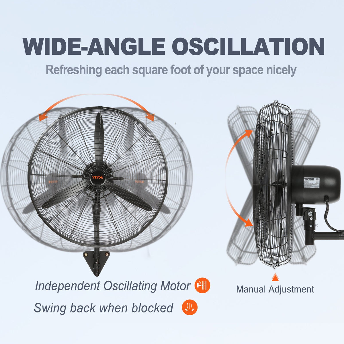 Wall-Mount Misting Fan, 61.6cm Oscillating Metal 3-Speed Waterproof Fan