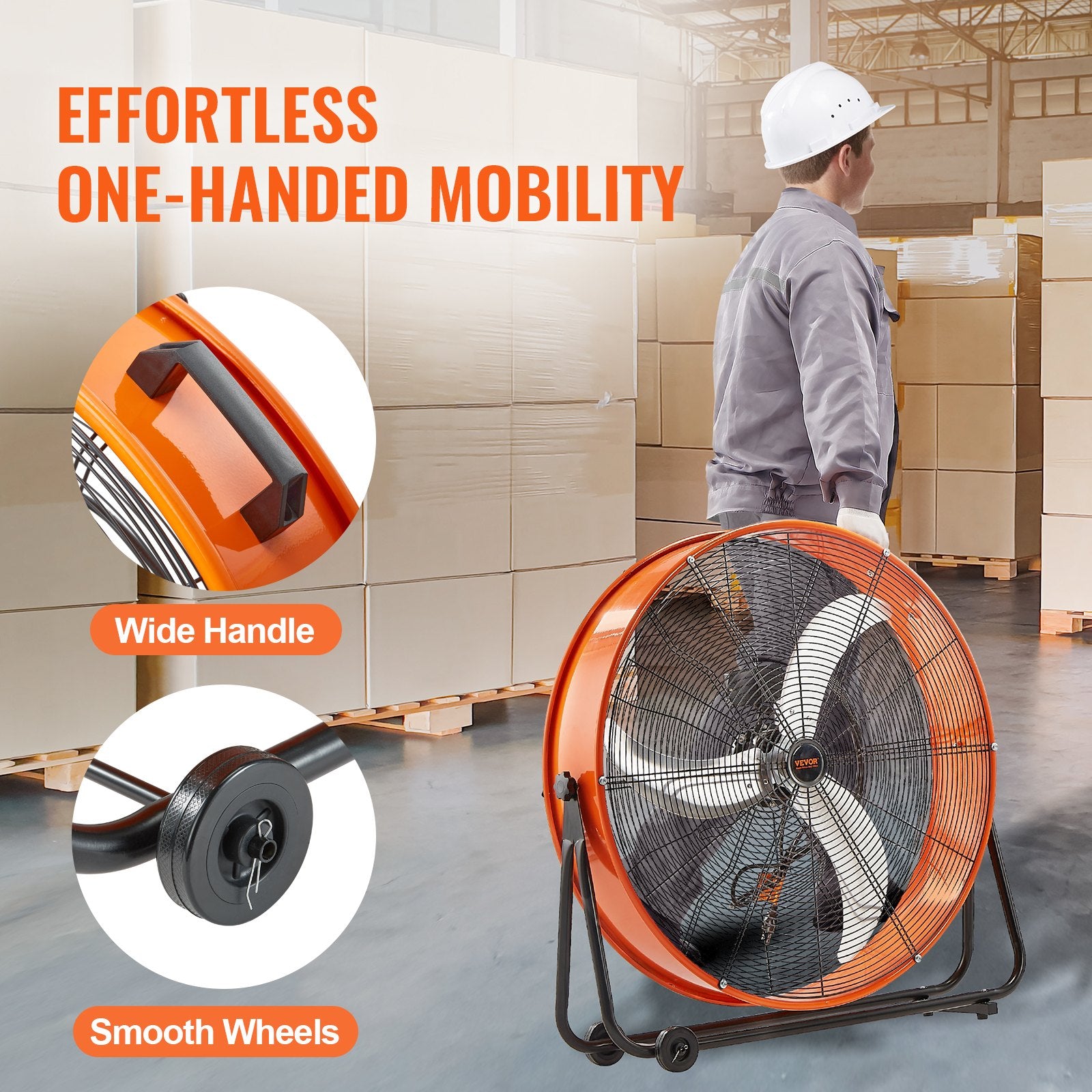 Drum Fan, 30 Inch High Velocity Industrial Floor Fan 3-Speed 13000CFM Adjustable