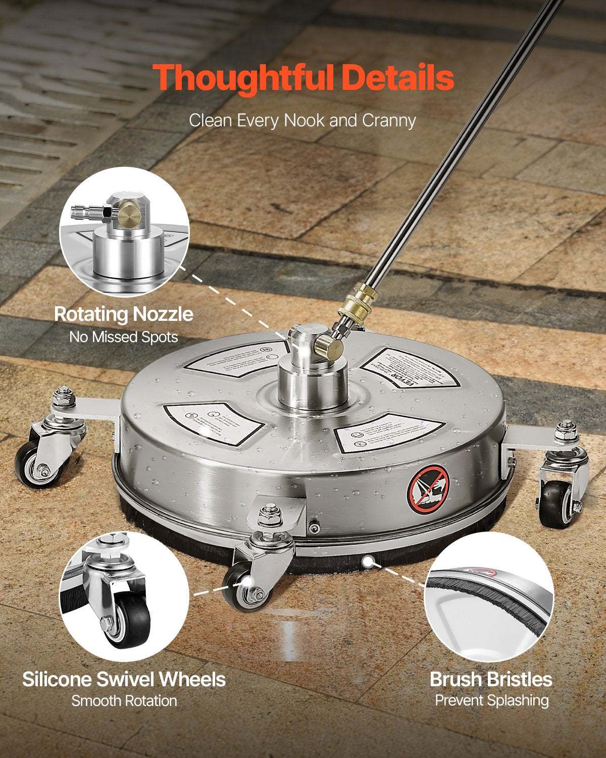 Pressure Washer Surface Cleaner 14 Inch Stainless Steel 4000PSI 4 Nozzles