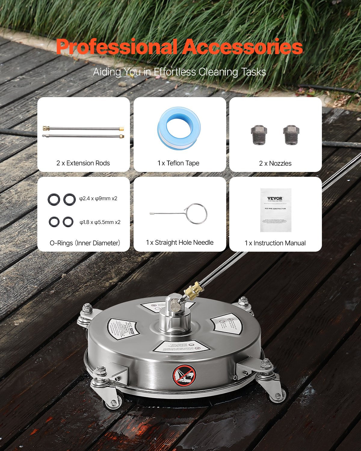 Pressure Washer Surface Cleaner 14 Inch Stainless Steel 4000PSI 4 Nozzles