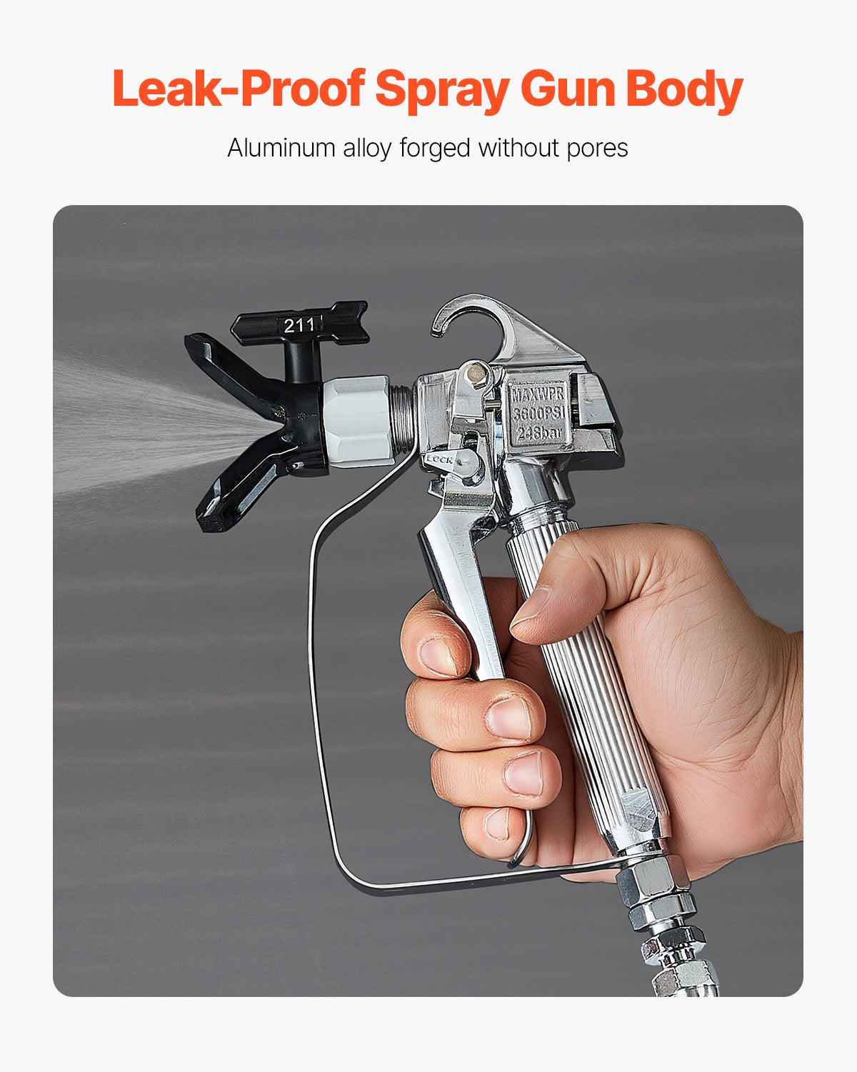 Airless Paint Spray Gun 3600PSI High Pressure with 5 Tips Swivel Joint Kit