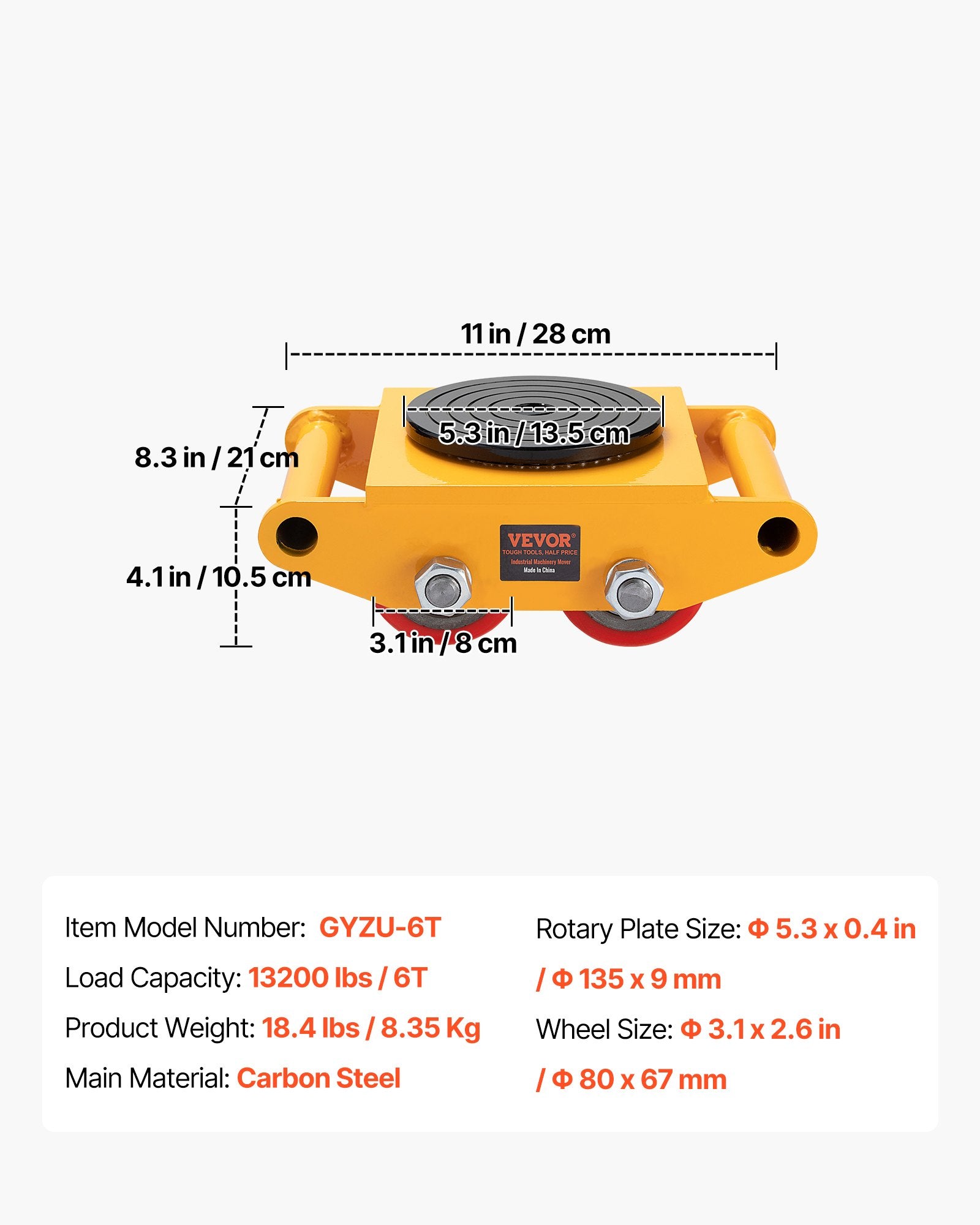 Machinery Skate Dolly Machinery Mover 13200lbs/6T Carbon Steel 4 PU Wheels