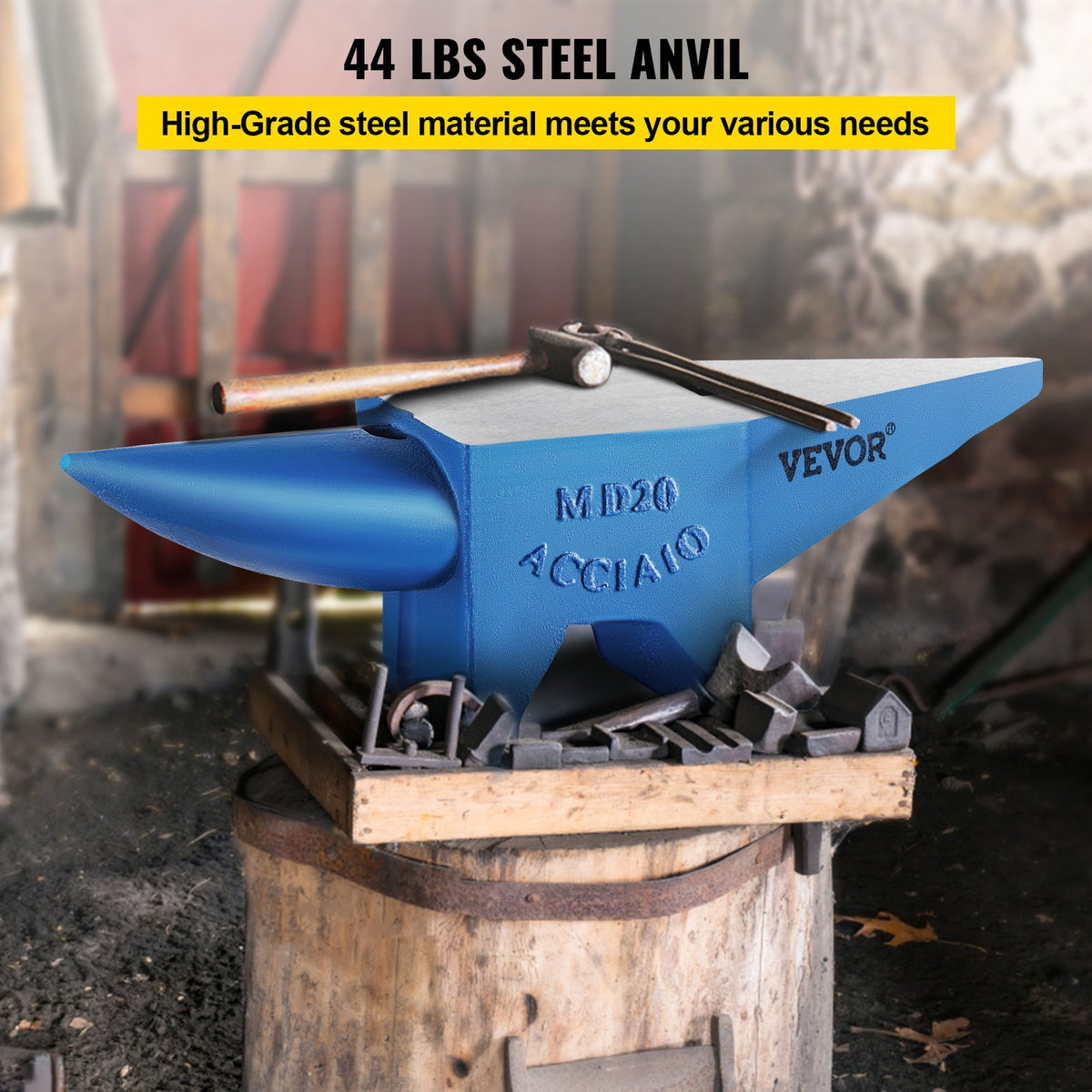 Single Horn Anvil 44lbs, Blacksmith Forge Tool with Round & Square Hole for Metalsmiths