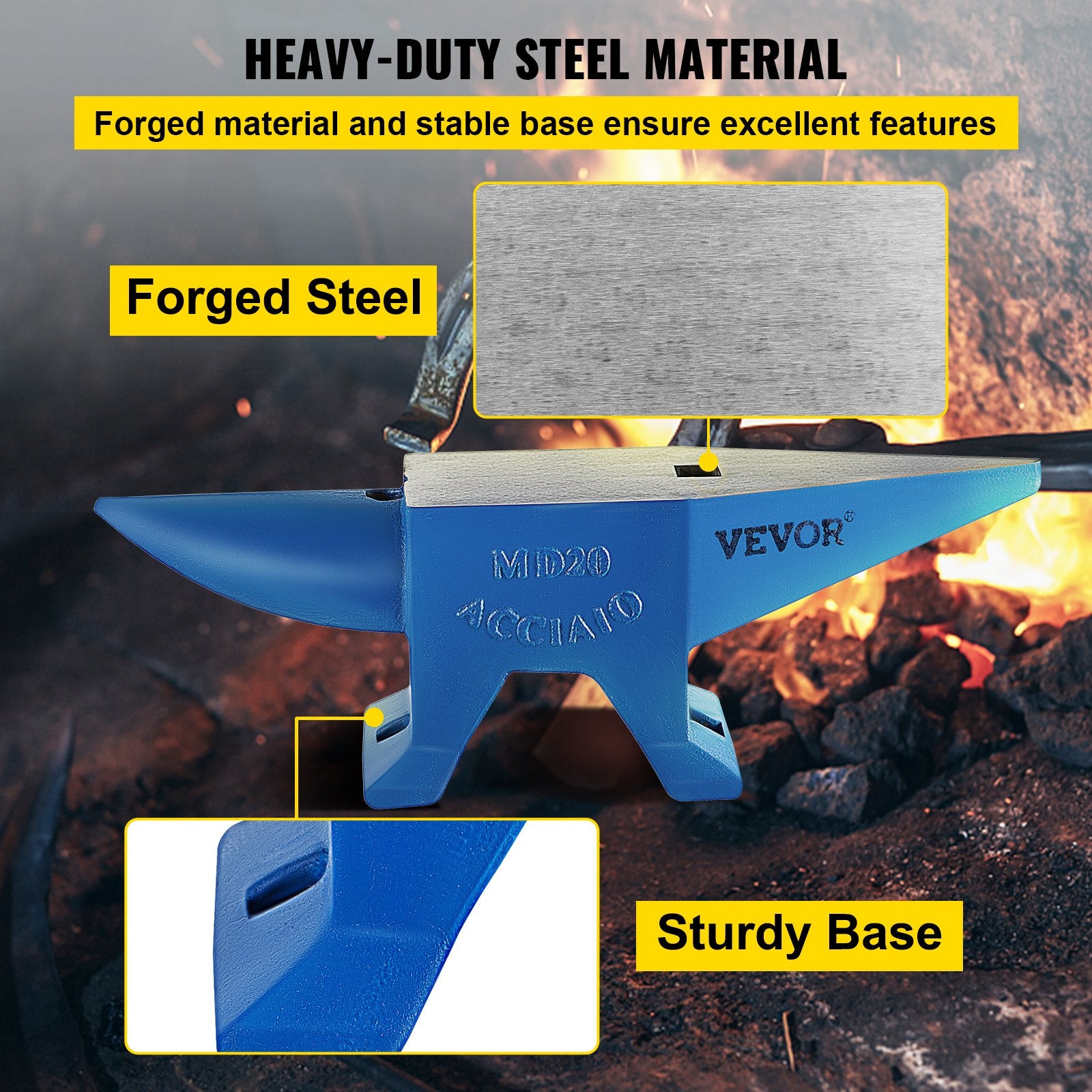 Single Horn Anvil 44lbs, Blacksmith Forge Tool with Round & Square Hole for Metalsmiths