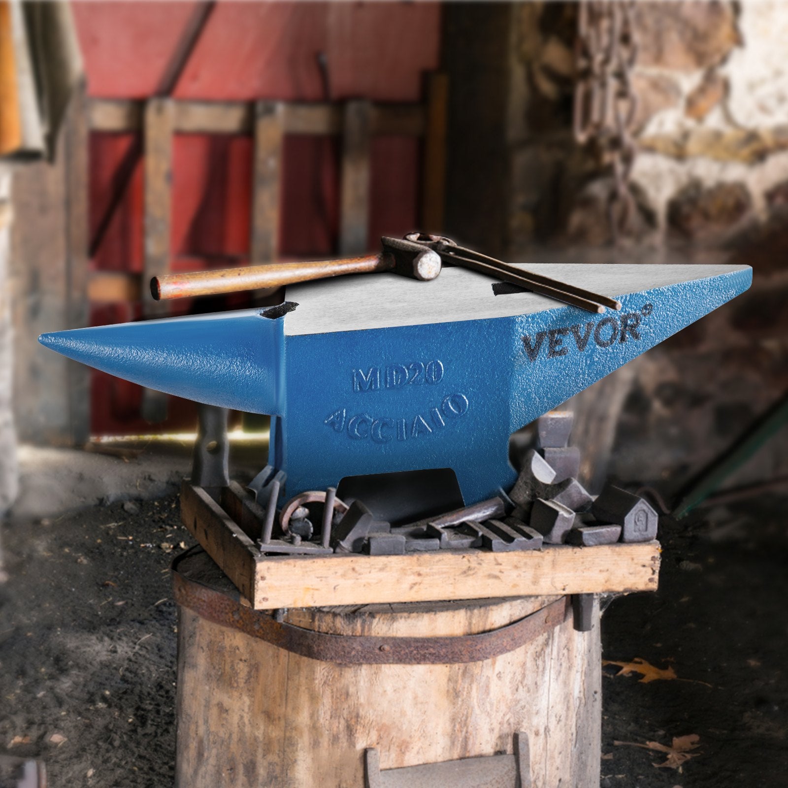 Single Horn Anvil 44lbs, Blacksmith Forge Tool with Round & Square Hole for Metalsmiths