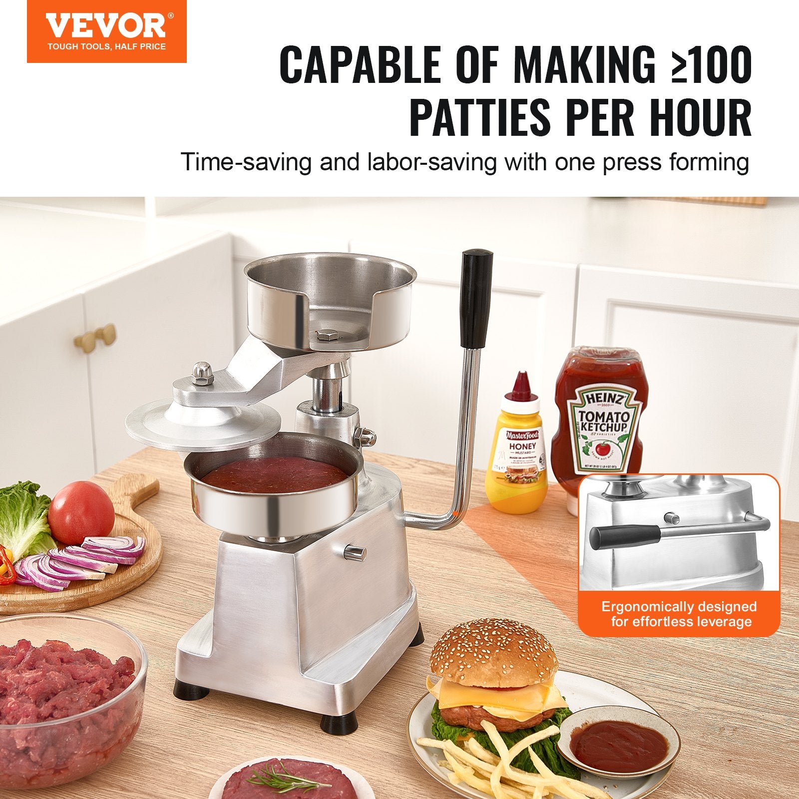 Commercial Burger Patty Maker 130mm Stainless Steel Press 1000 Patty Papers