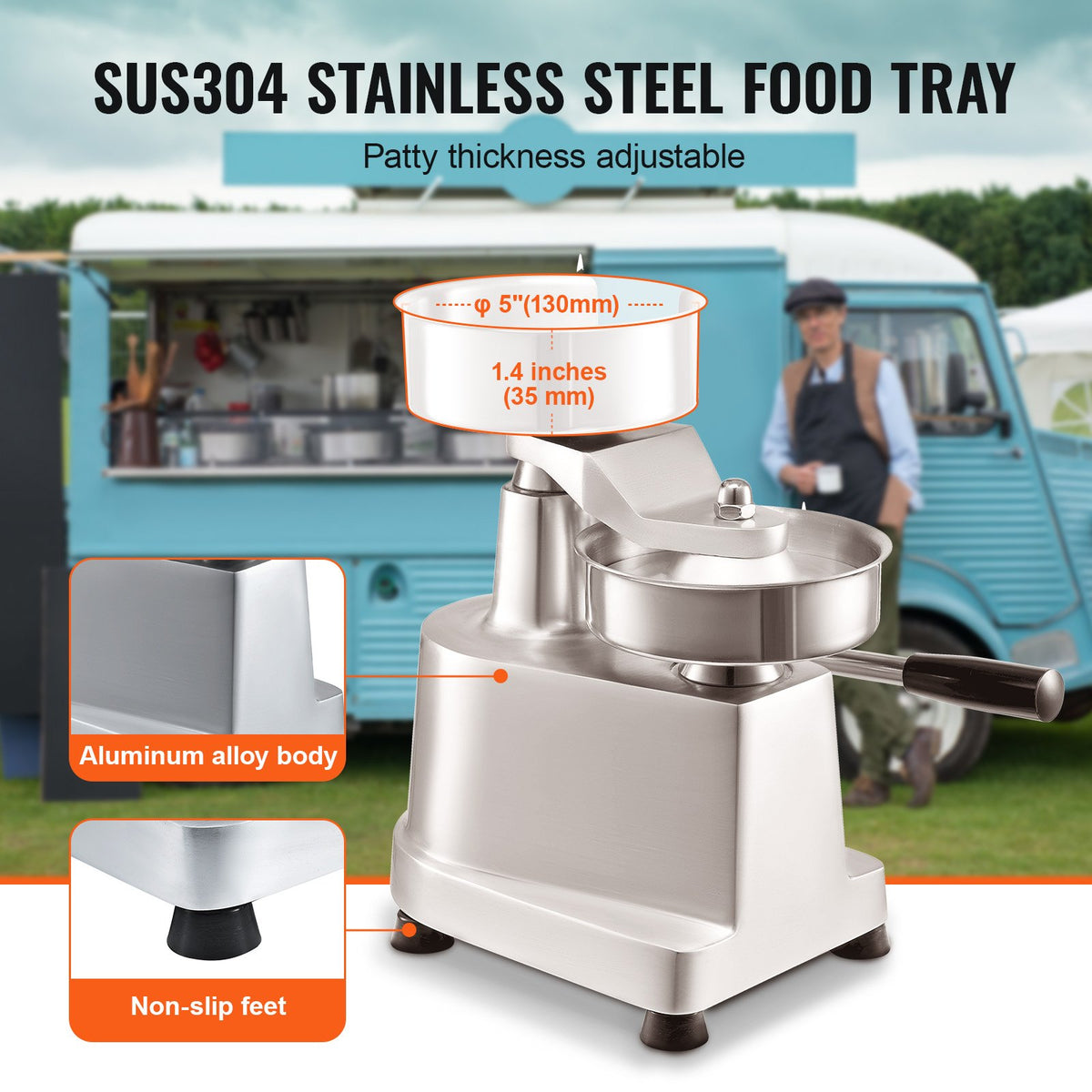 Commercial Burger Patty Maker 130mm Stainless Steel Press 1000 Patty Papers