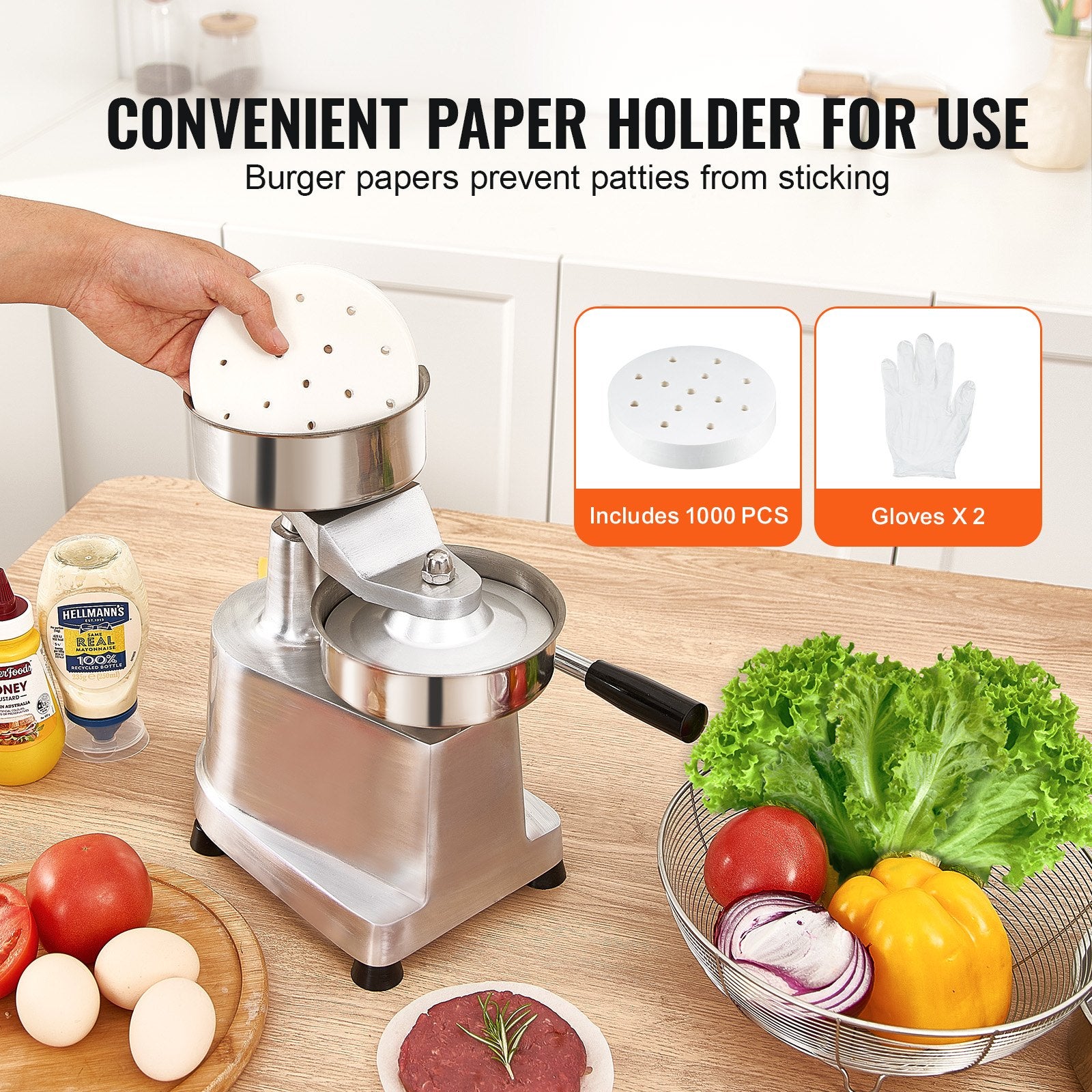 Commercial Burger Patty Maker 130mm Stainless Steel Press 1000 Patty Papers