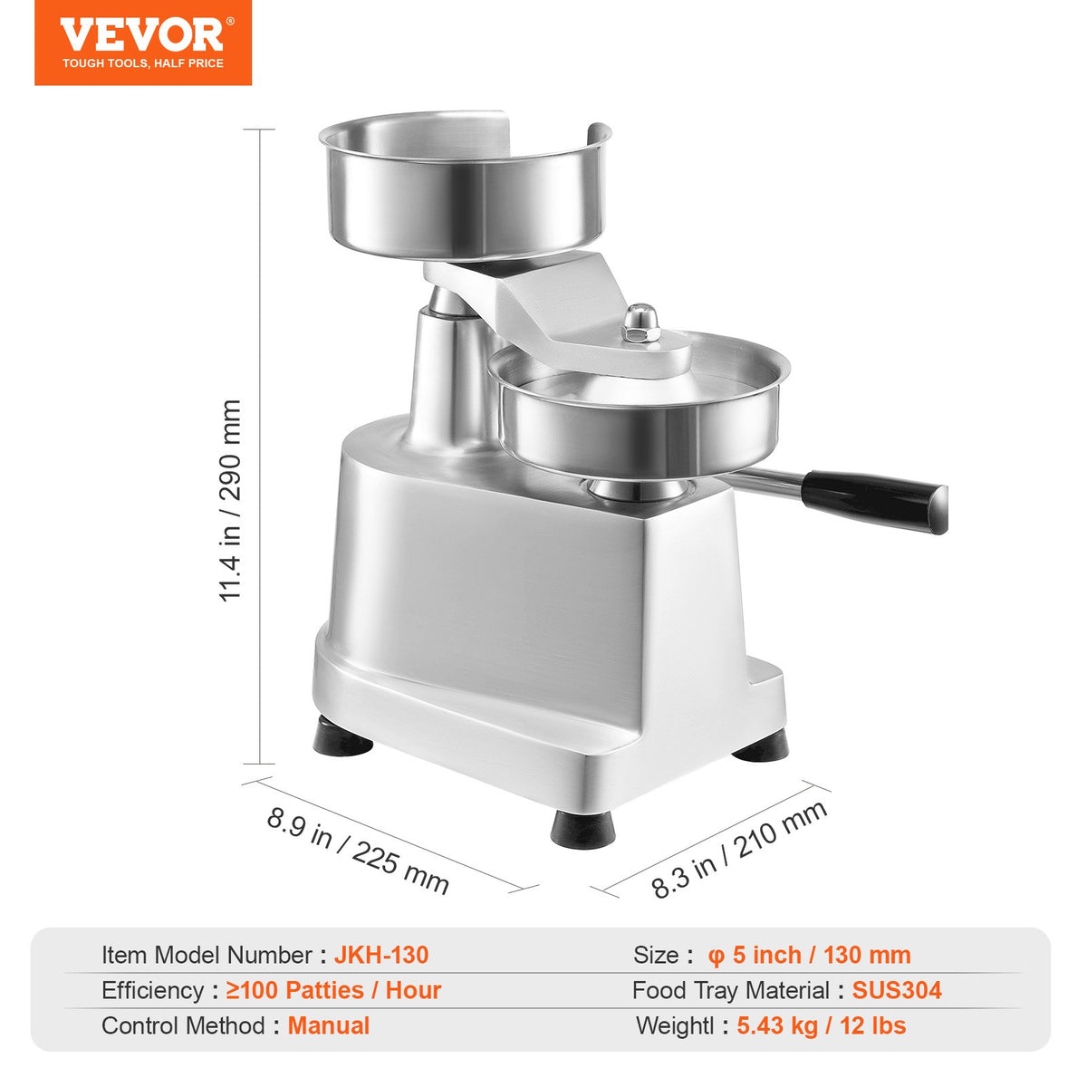 Commercial Burger Patty Maker 130mm Stainless Steel Press 1000 Patty Papers