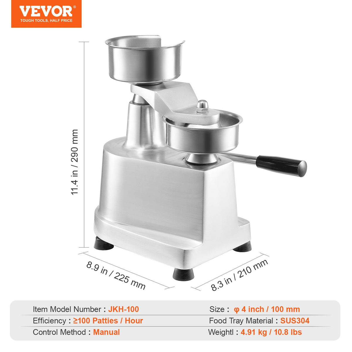 Commercial Burger Patty Maker 100mm Stainless Steel Bowl with 1000 Patty Papers