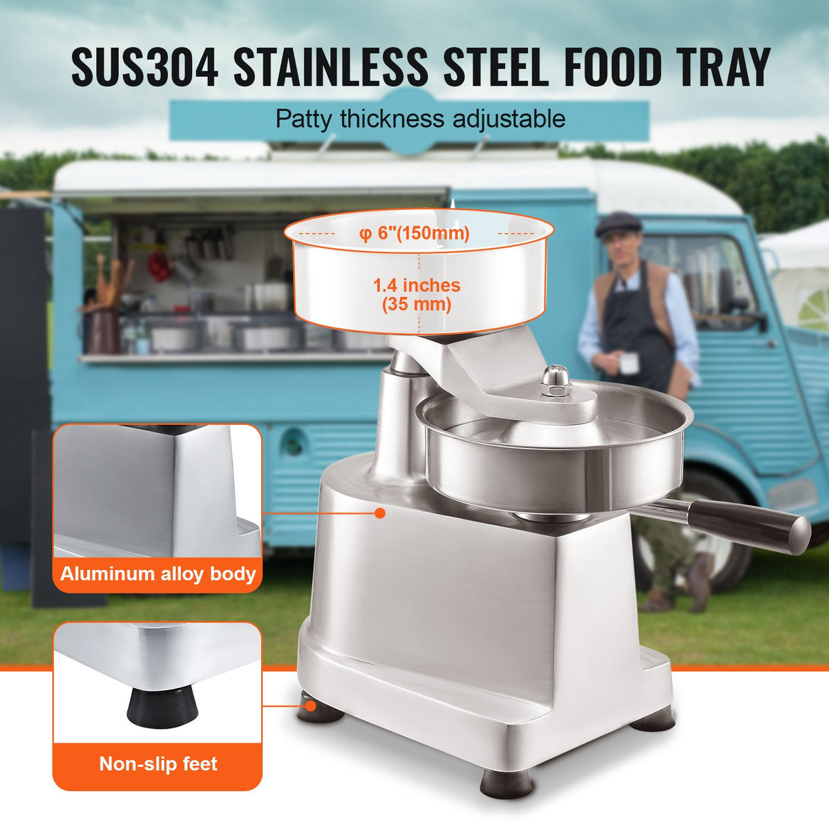 Commercial Burger Patty Maker 150mm Stainless Steel Bowl with 1000 Patty Papers