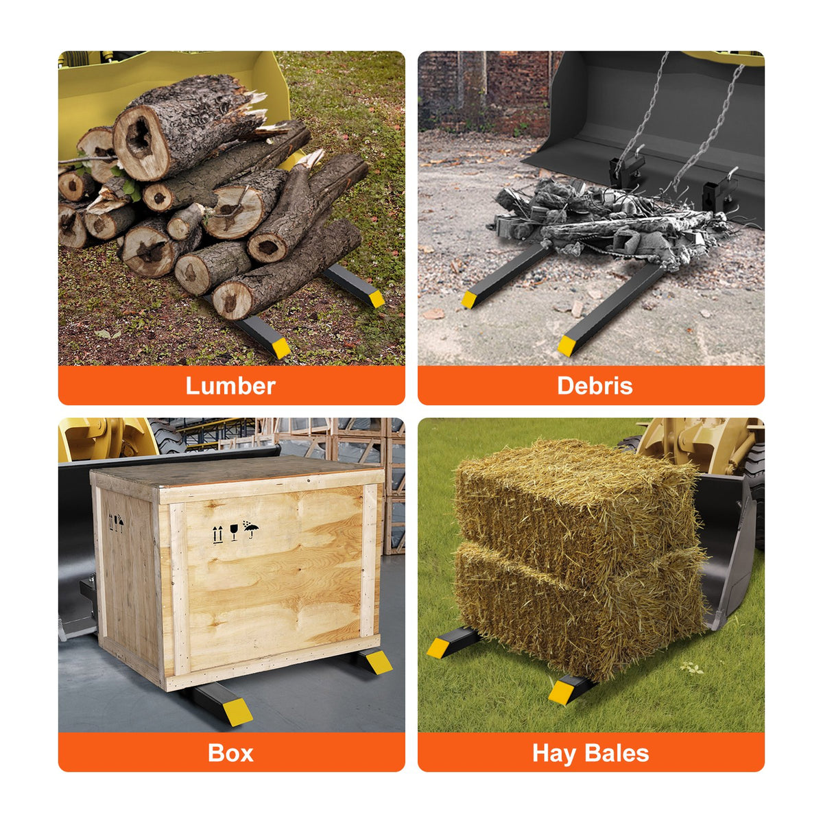 Clamp On Pallet Forks, 907kg Capacity Heavy Duty Tractor Bucket Forks
