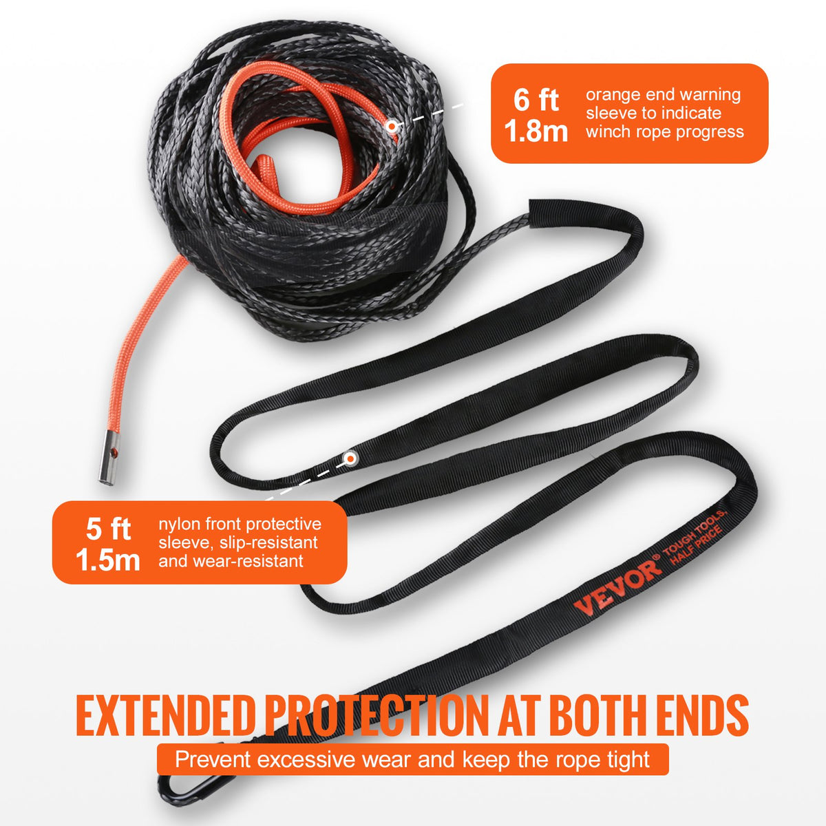Synthetic Winch Rope 12.7mm x 28m 142.3kN with Hook, Sleeve & Pull Strap