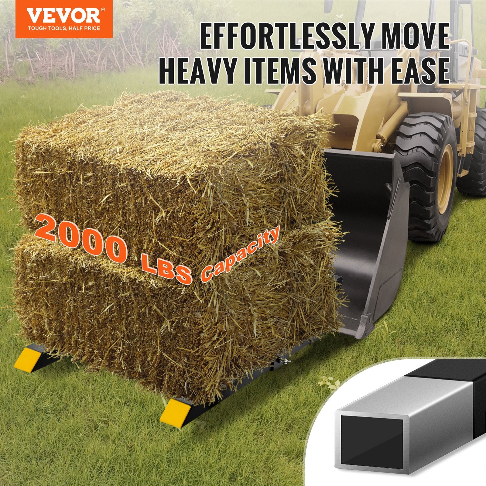 Clamp On Pallet Forks, 907 kg Heavy Duty Tractor Bucket Forks with Stabilizer Bar