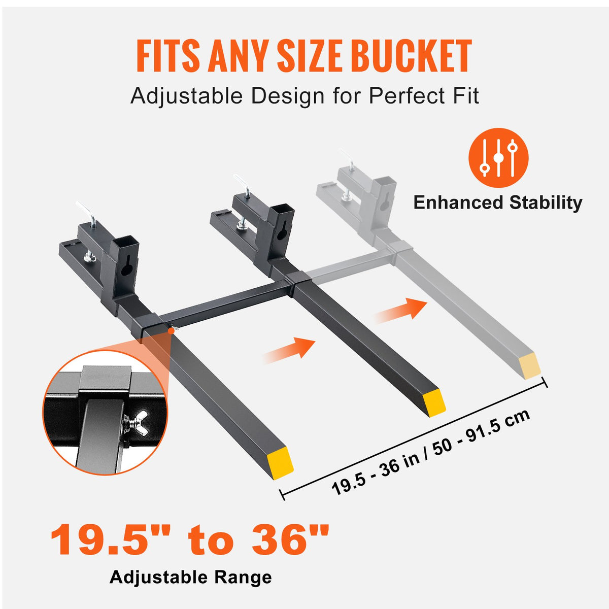 Clamp On Pallet Forks, 907 kg Heavy Duty Tractor Bucket Forks with Stabilizer Bar