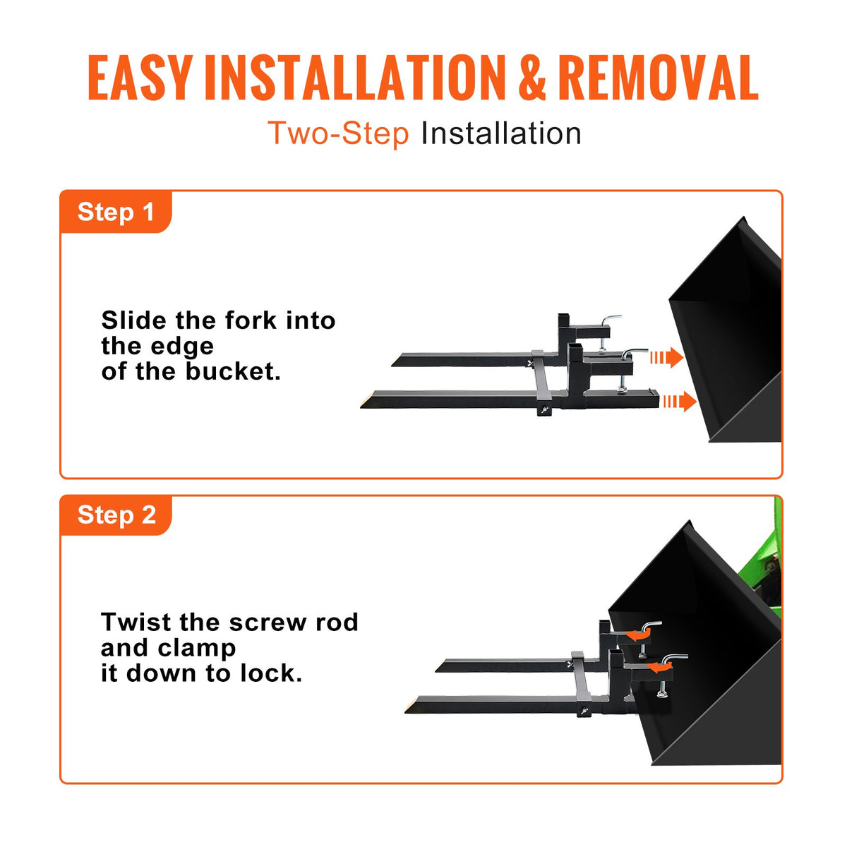 Clamp On Pallet Forks, 907 kg Heavy Duty Tractor Bucket Forks with Stabilizer Bar