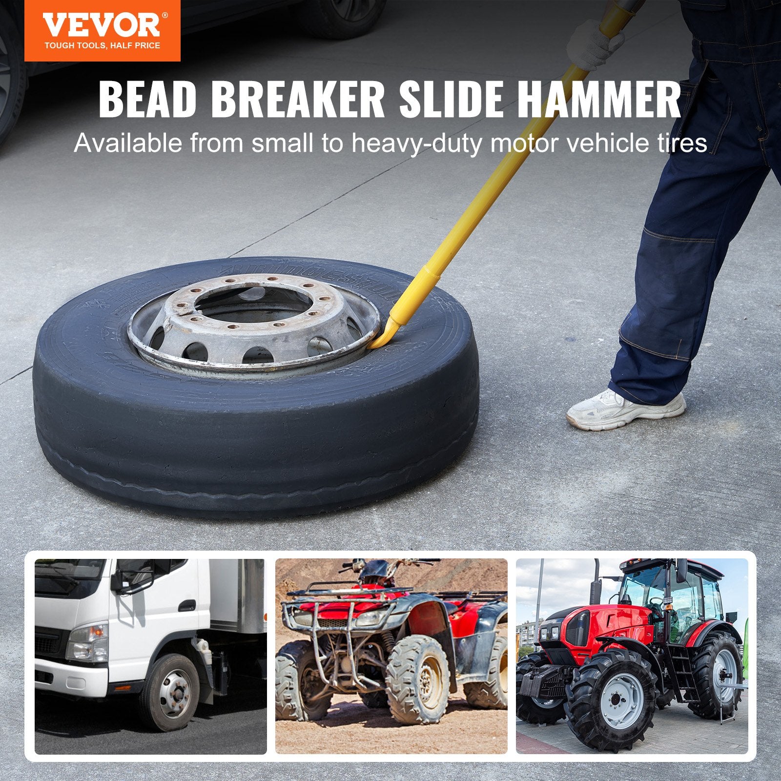 117.5 cm Tire Bead Breaker Slide Hammer, Heavy Duty Steel Tire Removal Tool