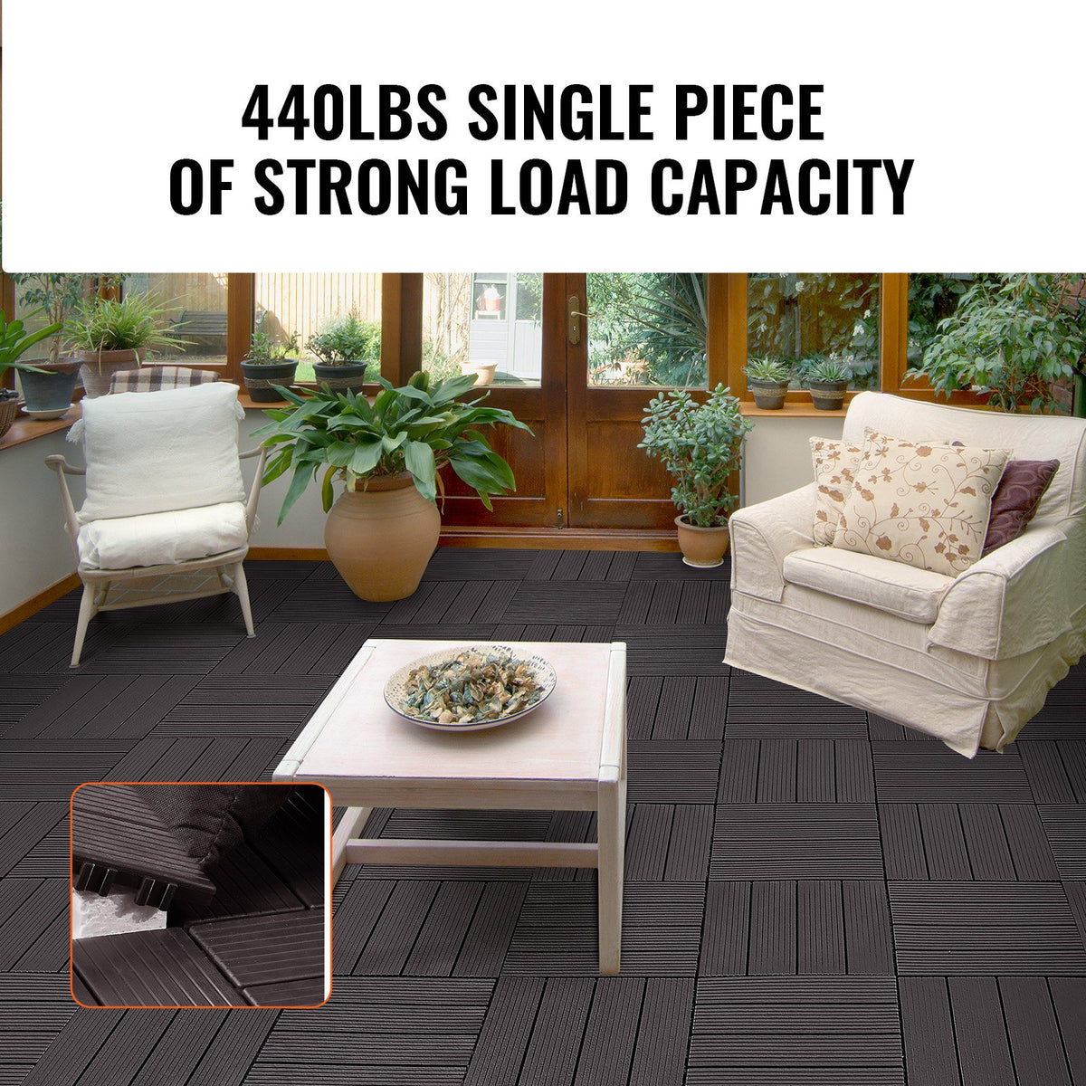 Deck Tiles Interlocking 10 Pack 12x12 Inch Plastic Waterproof Outdoor Brown