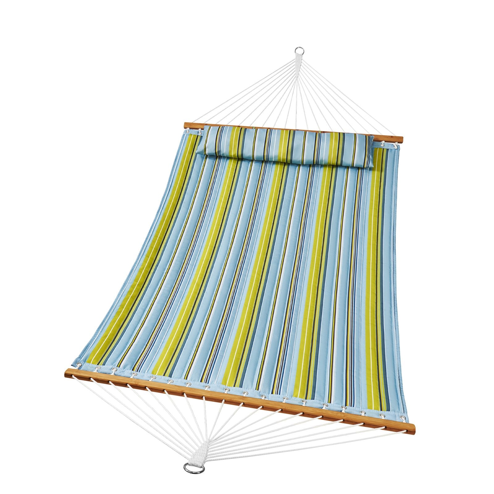 Hammock Double Quilted Fabric 12ft Hardwood Spreader Bar Detachable Pillow 480lb