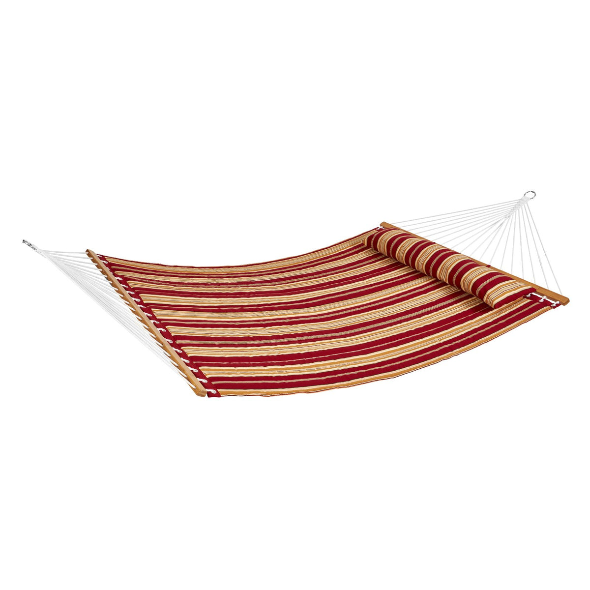 Hammock Double Quilted Fabric 12ft Hardwood Spreader Bar Detachable Pillow 480lb