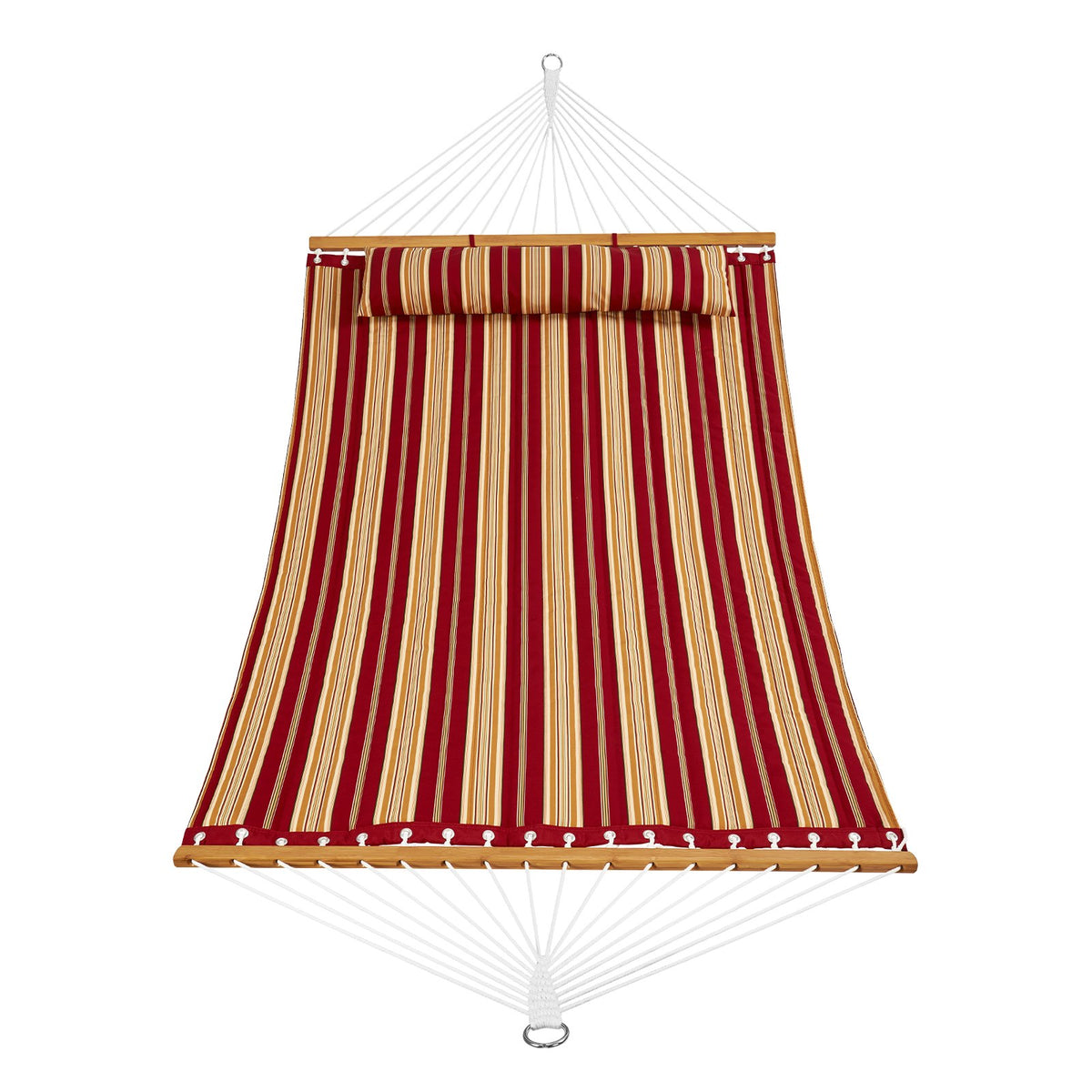 Hammock Double Quilted Fabric 12ft Hardwood Spreader Bar Detachable Pillow 480lb