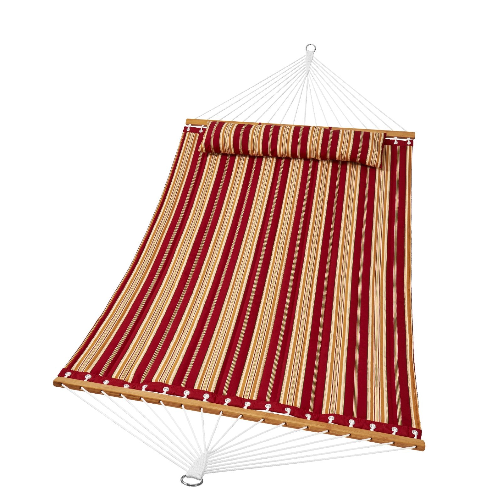 Hammock Double Quilted Fabric 12ft Hardwood Spreader Bar Detachable Pillow 480lb