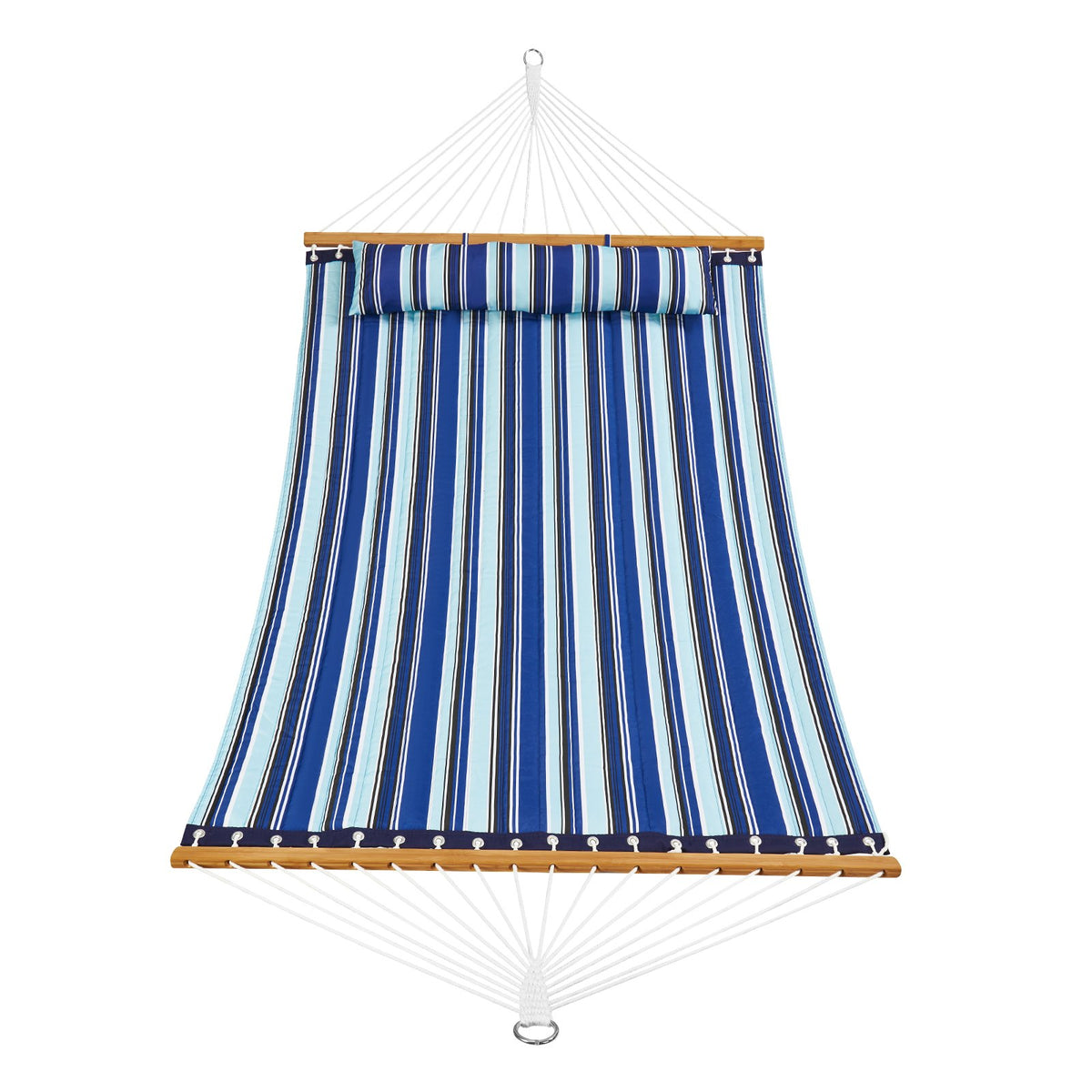 Hammock Double Quilted Fabric 12ft Hardwood Spreader Bar Detachable Pillow 480lb