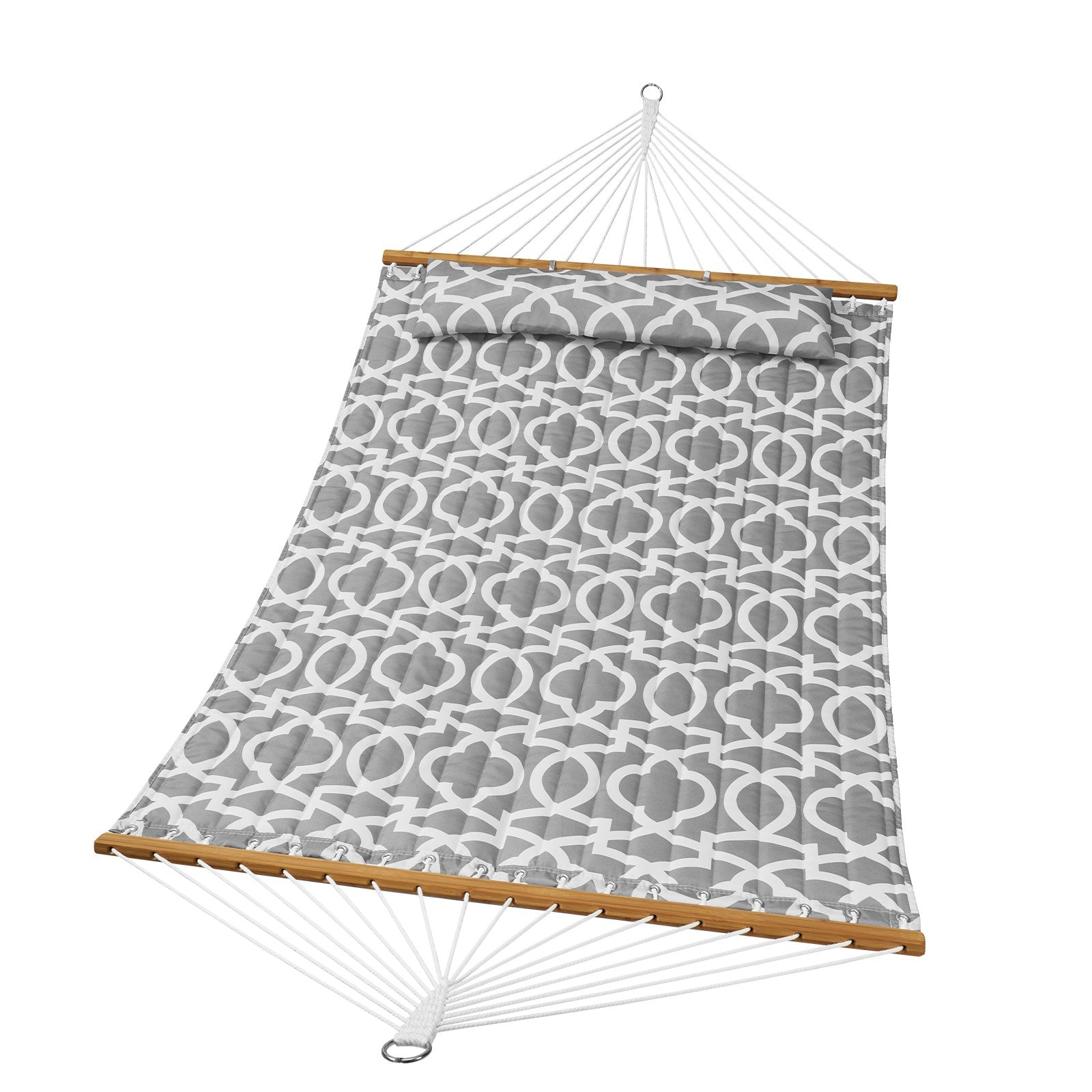 Hammock Double Quilted Fabric 12ft Hardwood Spreader Bar Detachable Pillow 480lb