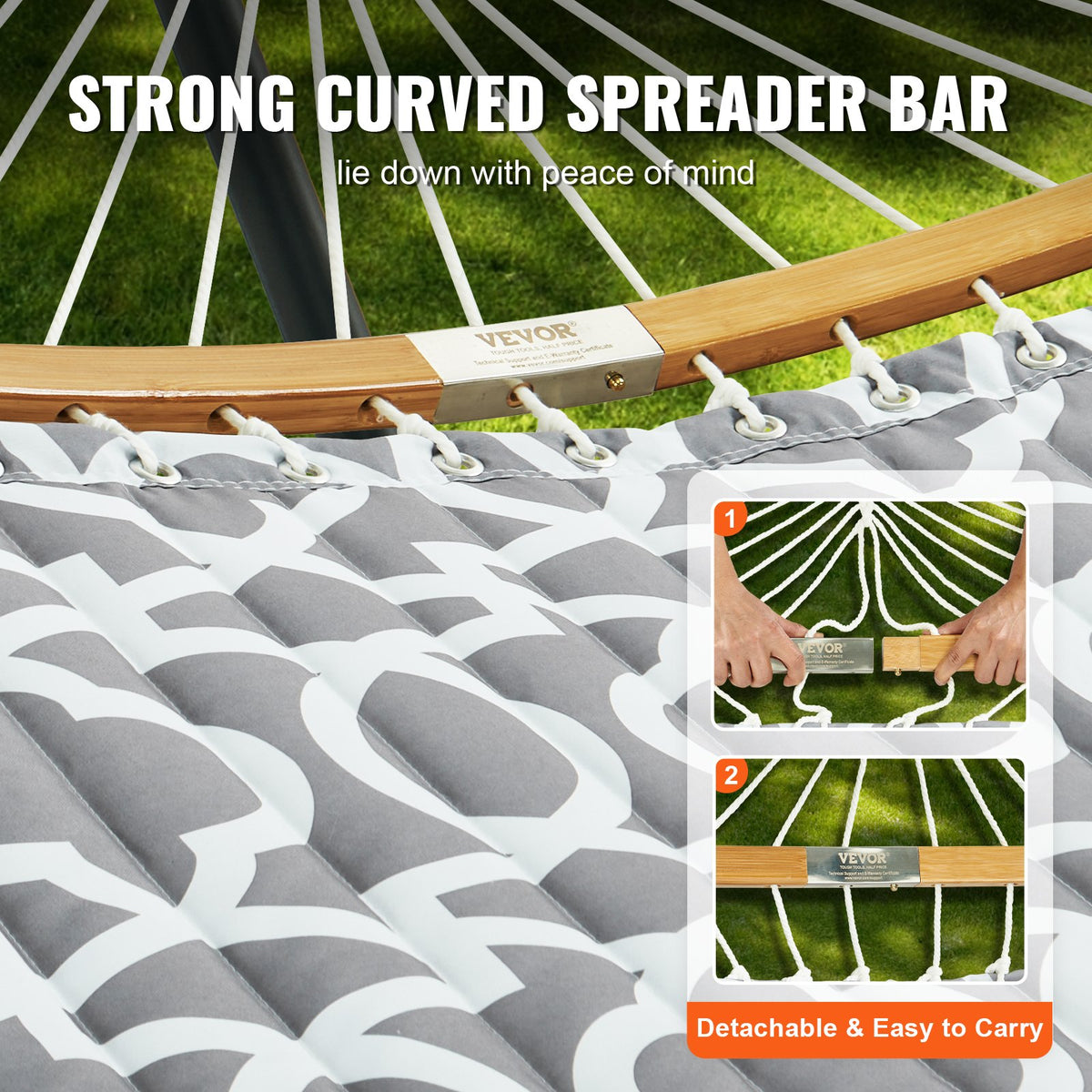 Hammock Two Person with Stand Double Curved Spreader Bar Detachable Pillow 480lb