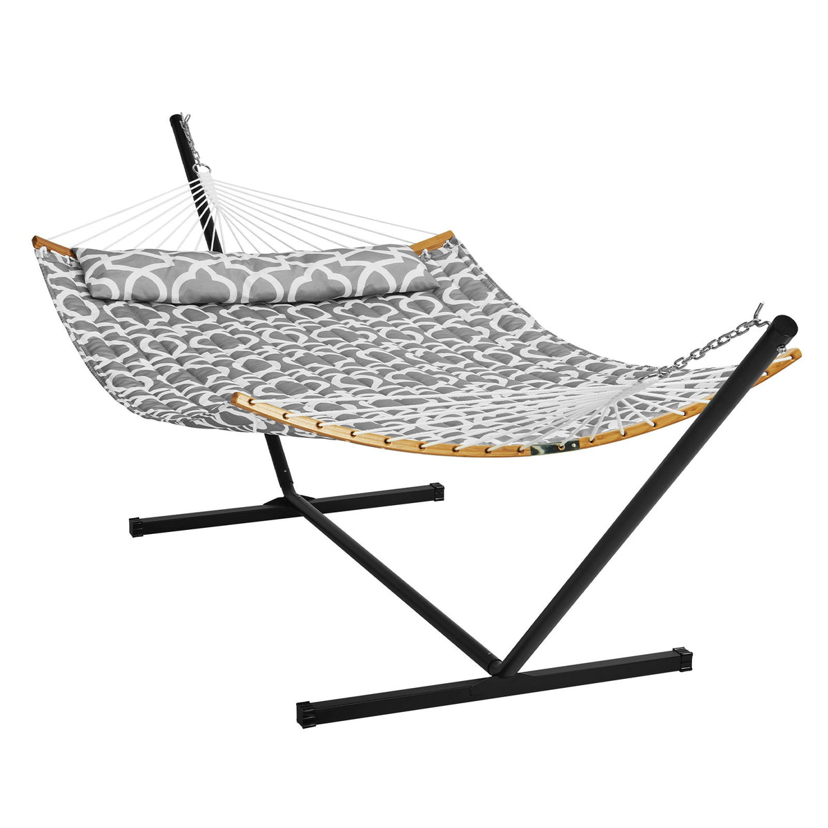 Hammock Two Person with Stand Double Curved Spreader Bar Detachable Pillow 480lb