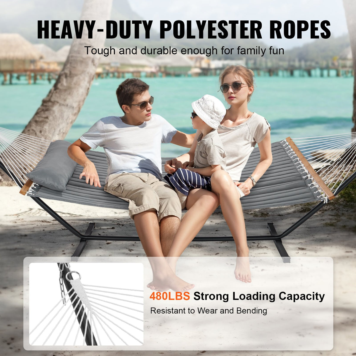 Two Person Hammock with Stand Heavy Duty 480lb Double 12ft Steel Freestanding