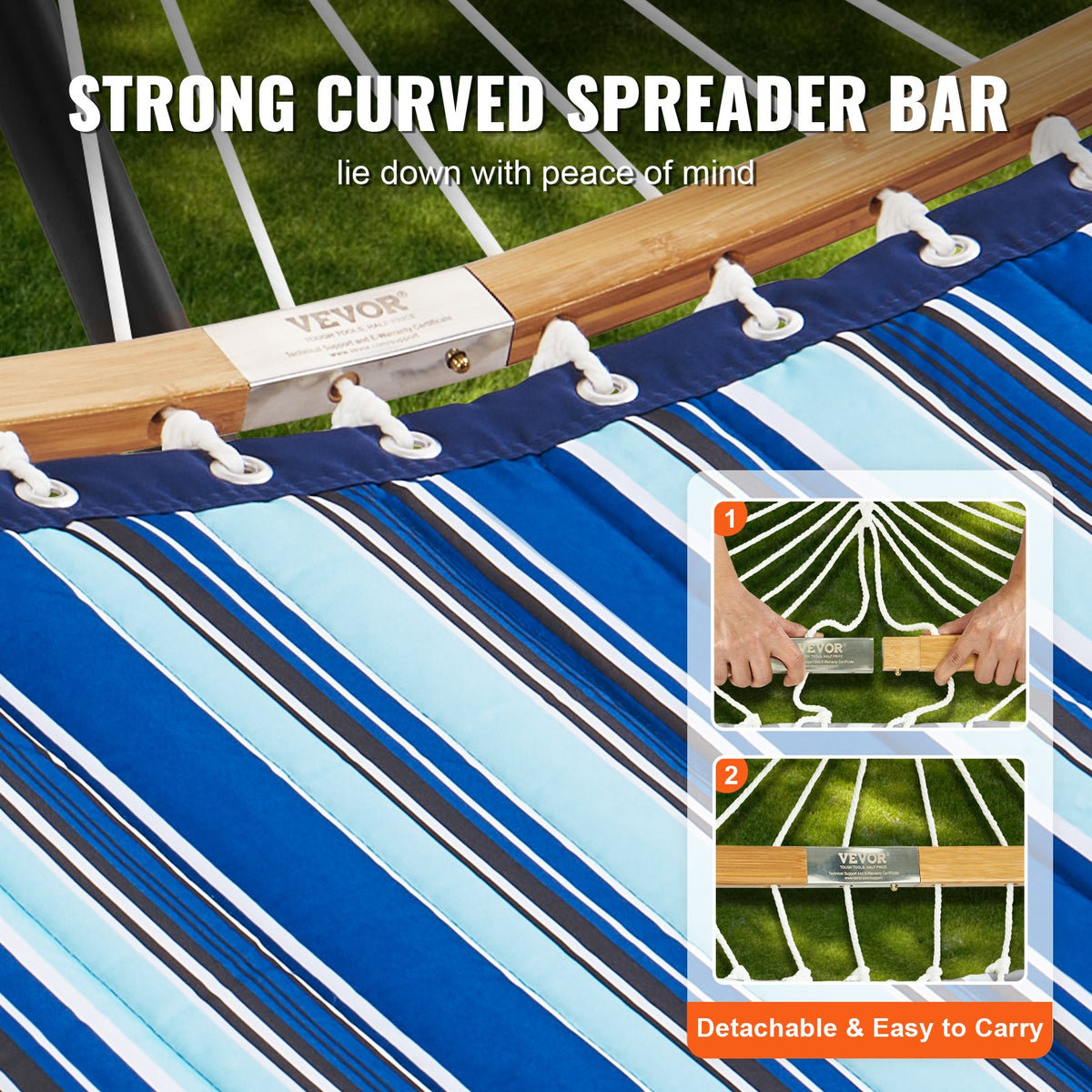 Hammock Two Person with Stand Double Curved Spreader Bar Detachable Pillow 480lb