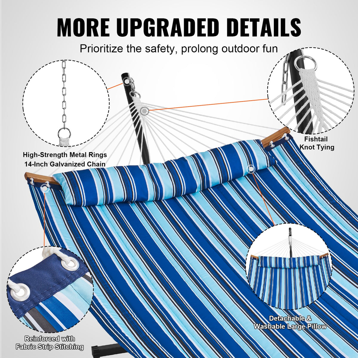 Hammock Two Person with Stand Double Curved Spreader Bar Detachable Pillow 480lb