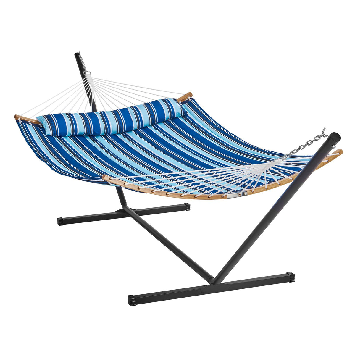 Hammock Two Person with Stand Double Curved Spreader Bar Detachable Pillow 480lb