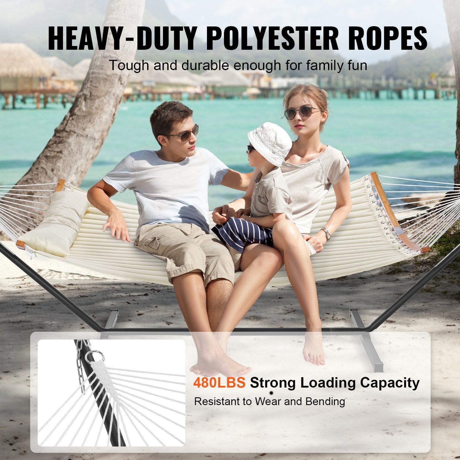 Two Person Hammock with Stand Double Curved Spreader Bar Detachable Pillow 480lb