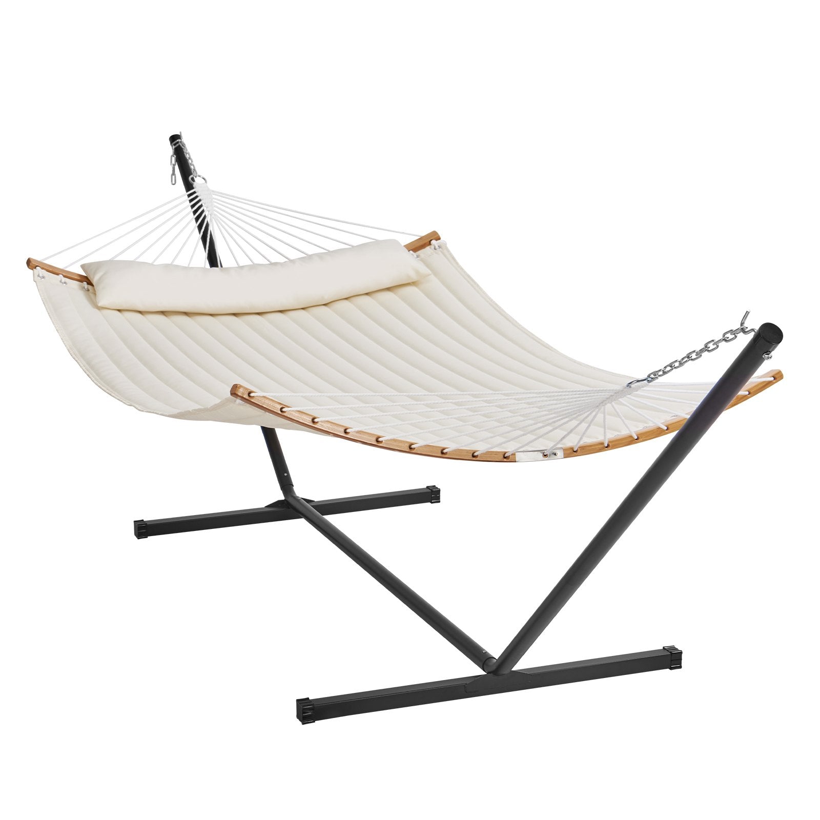 Two Person Hammock with Stand Double Curved Spreader Bar Detachable Pillow 480lb