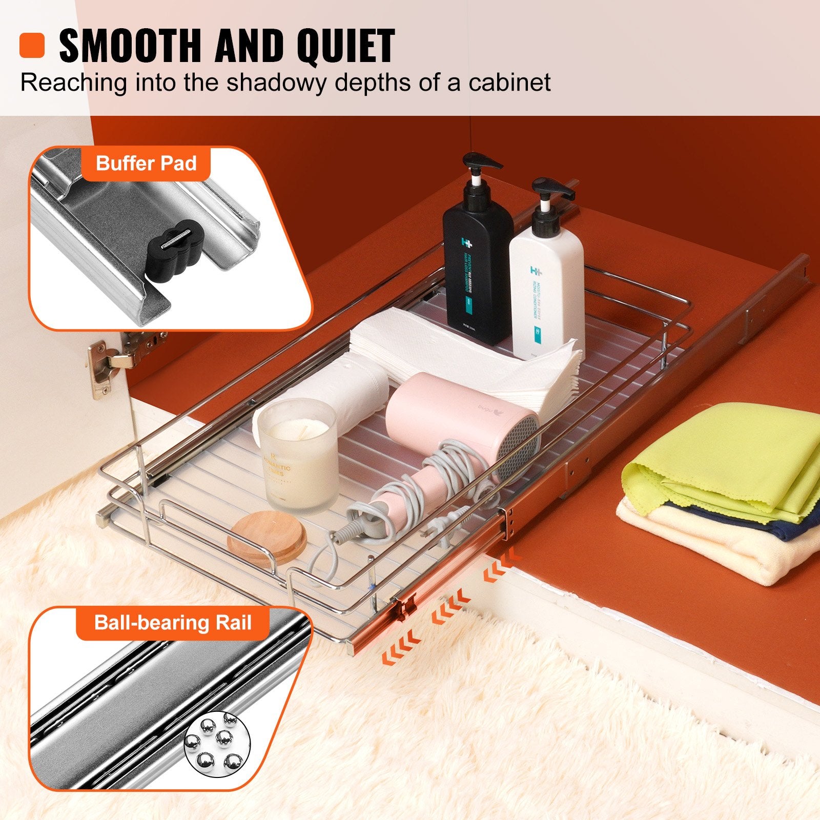 Pull Out Cabinet Organizer 12.5x21x3.5" Heavy Duty Steel Slide-Out Pantry Drawer