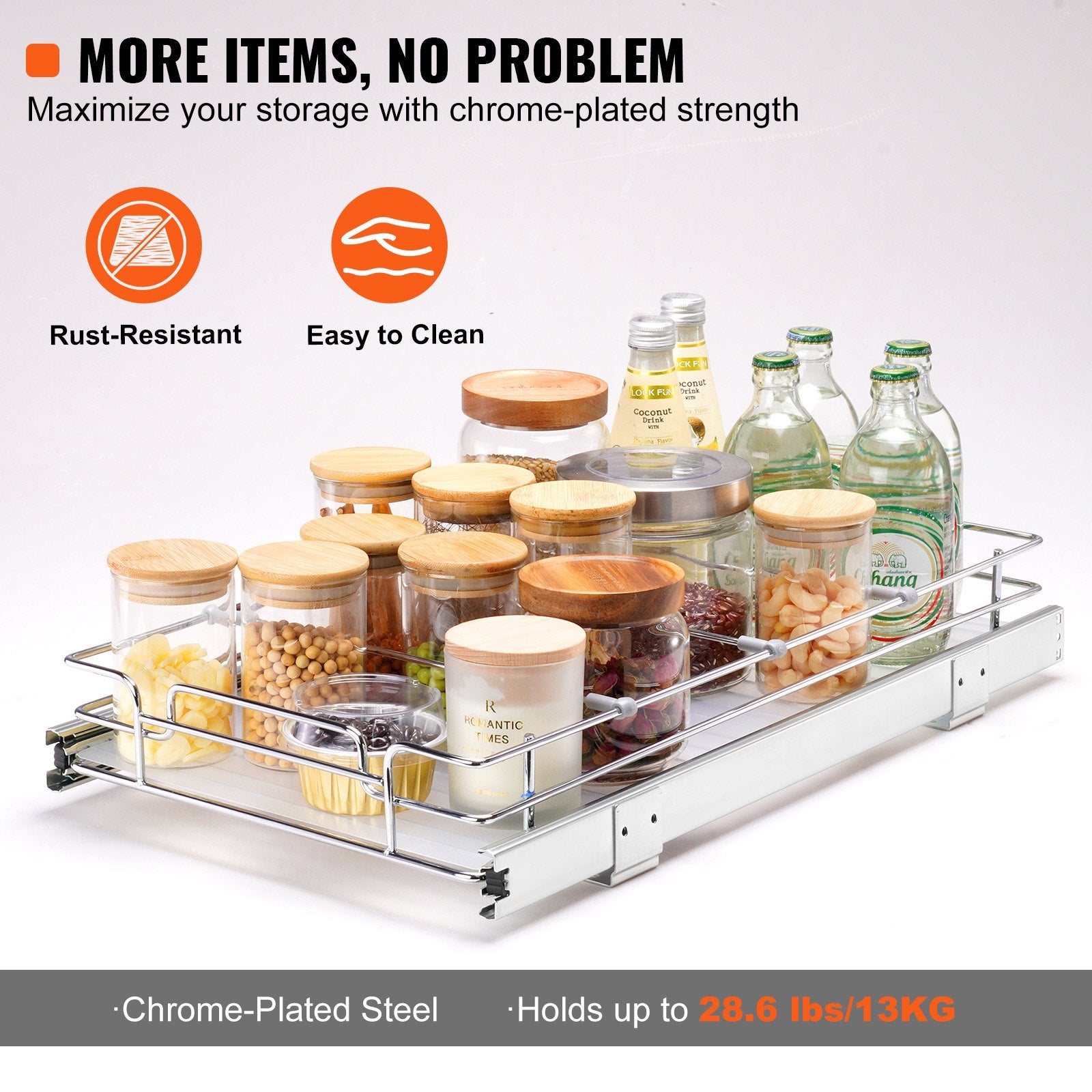 Pull Out Cabinet Organizer 12.5x21x3.5" Heavy Duty Steel Slide-Out Pantry Drawer