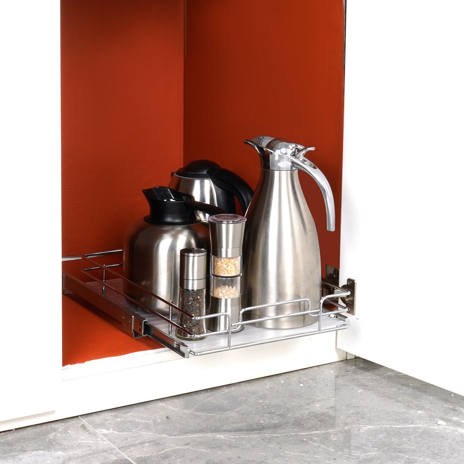 Pull Out Cabinet Organizer 12.5x21x3.5" Heavy Duty Steel Slide-Out Pantry Drawer