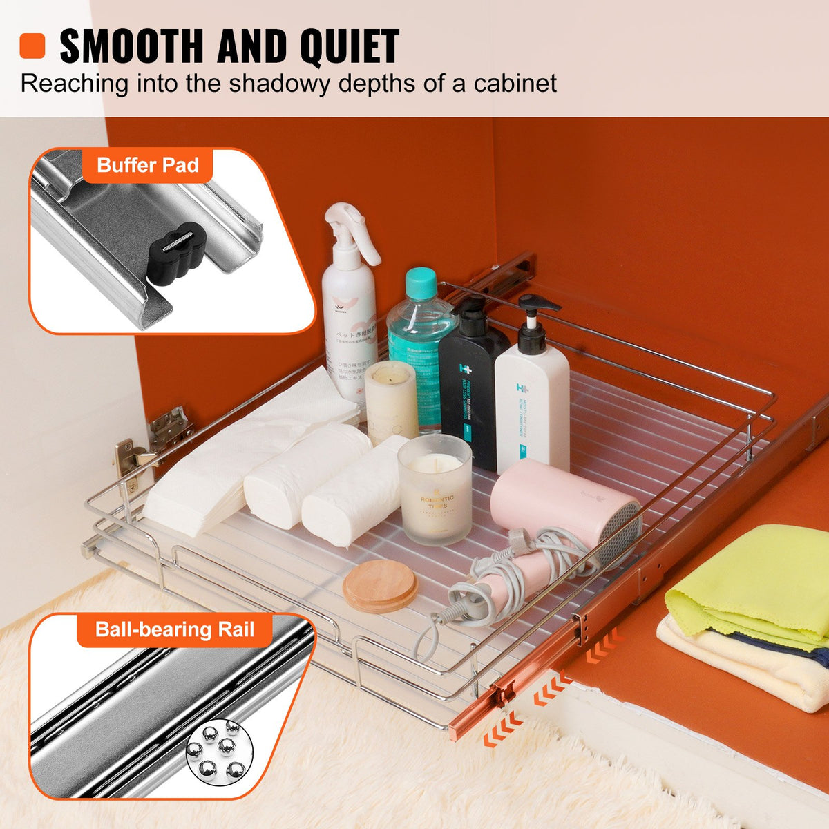 Pull Out Cabinet Organizer 15.5x21x3.5" Heavy Duty Steel SlideOut Pantry Drawer