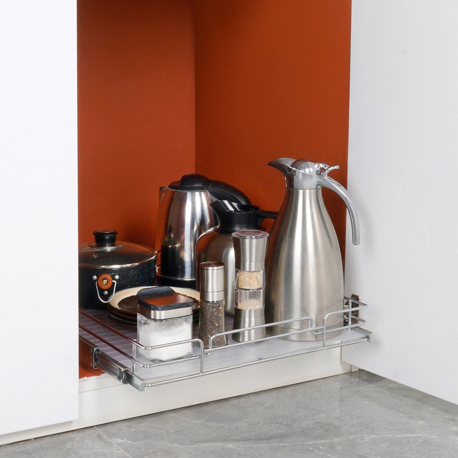 Pull Out Cabinet Organizer 15.5x21x3.5" Heavy Duty Steel SlideOut Pantry Drawer