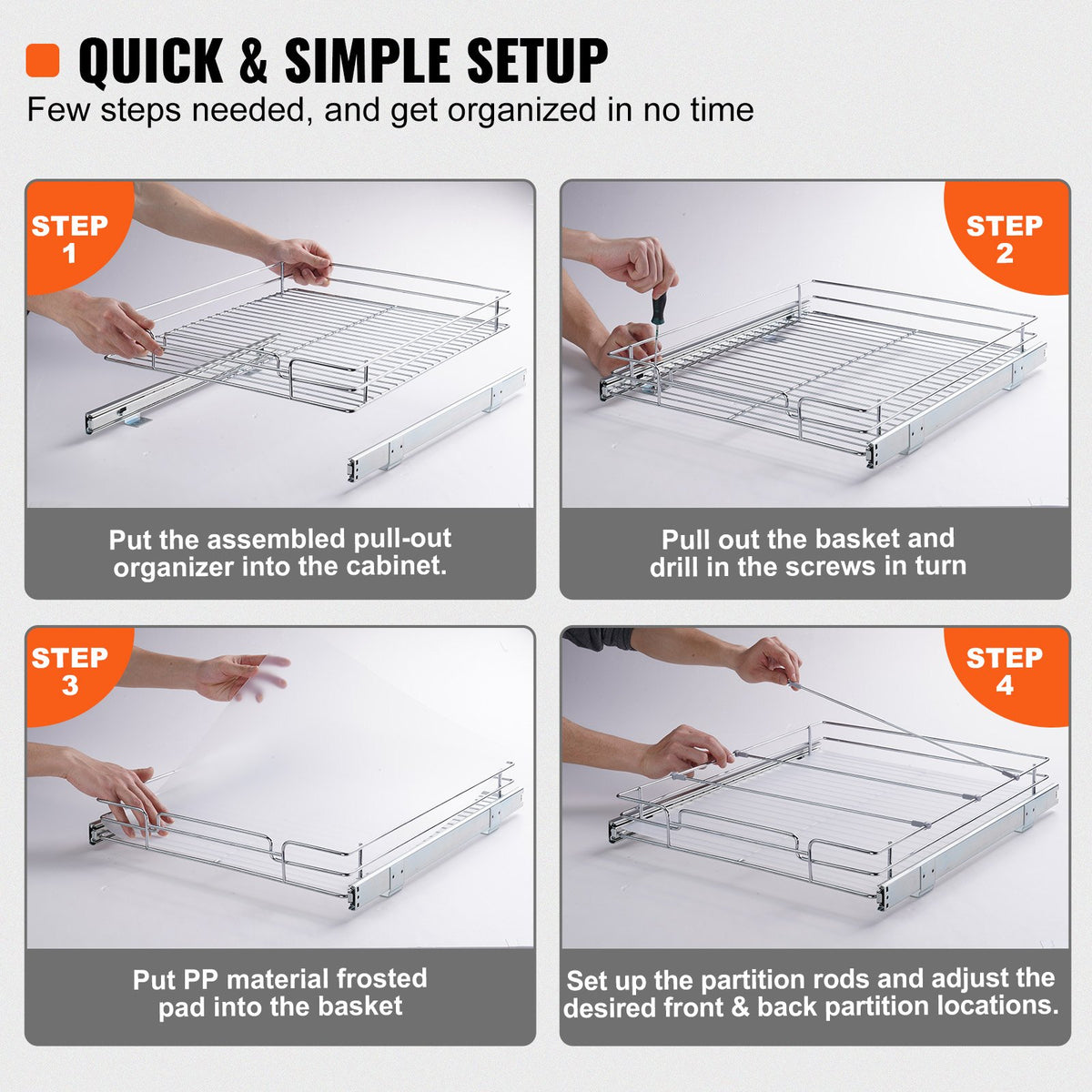 Pull Out Cabinet Organizer Heavy Duty Slide Out Pantry Shelf Drawer Storage