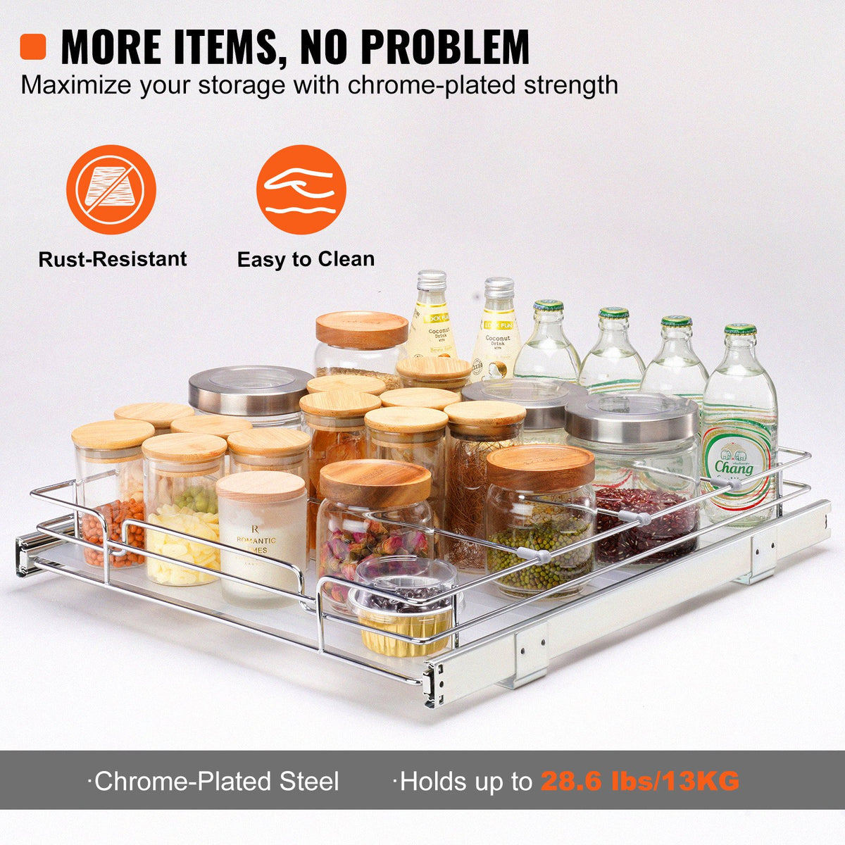 Pull Out Cabinet Organizer 21.5"x21"x3.5" Heavy Duty Steel Pantry Drawer