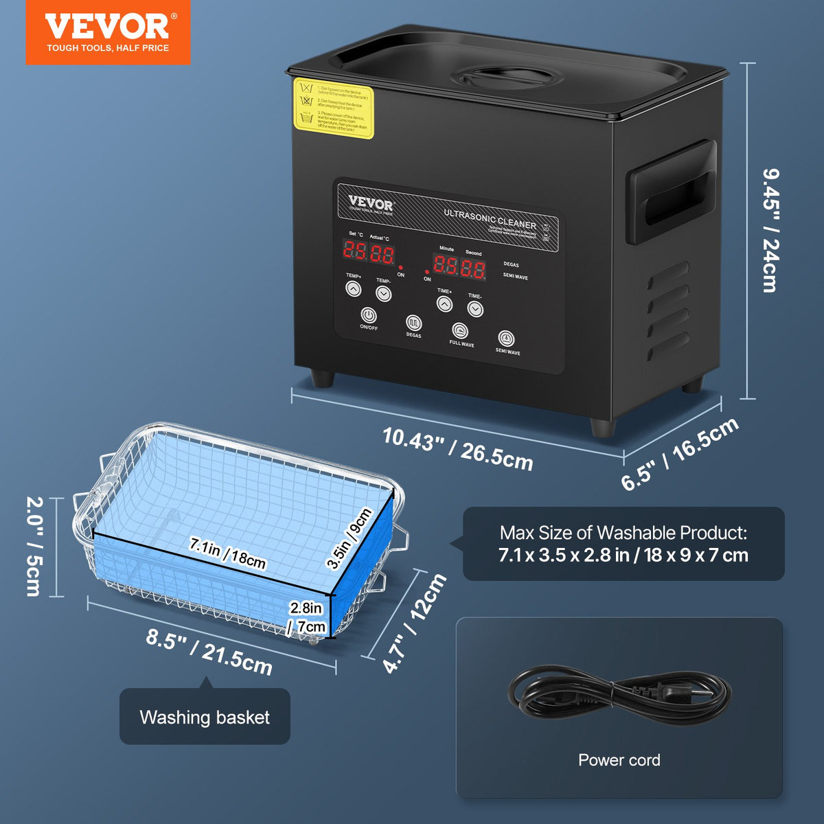 Ultrasonic Cleaner 3L 120W Digital 40kHz with Heater Timer Gentle Mode Degassing