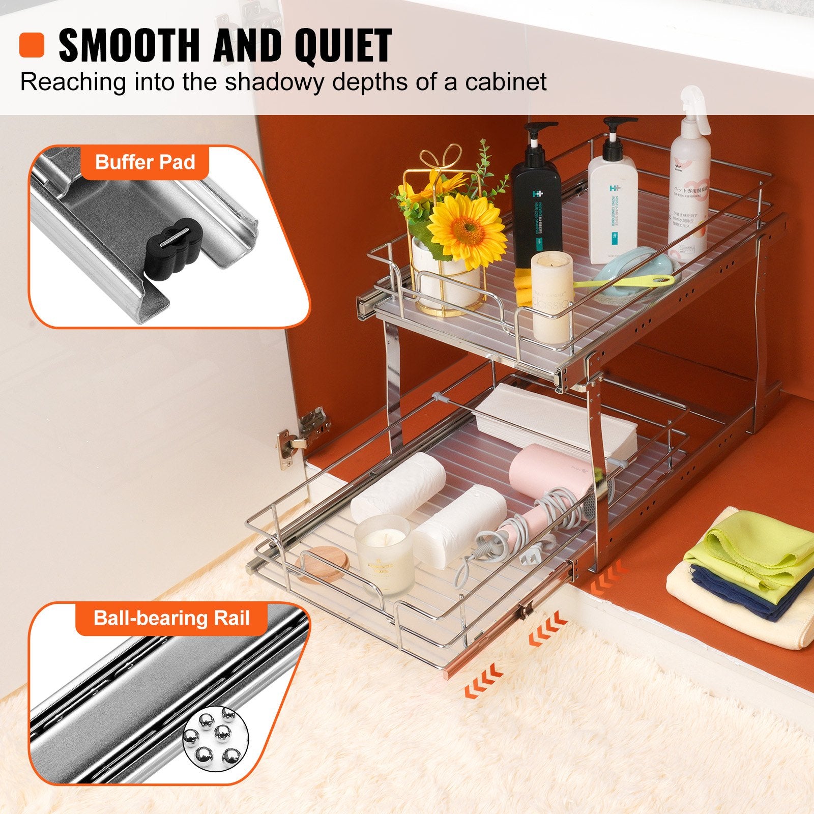 Pull Out Cabinet Organizer 2 Tier 14x21x15 Heavy Duty Steel Slide-Out Shelves
