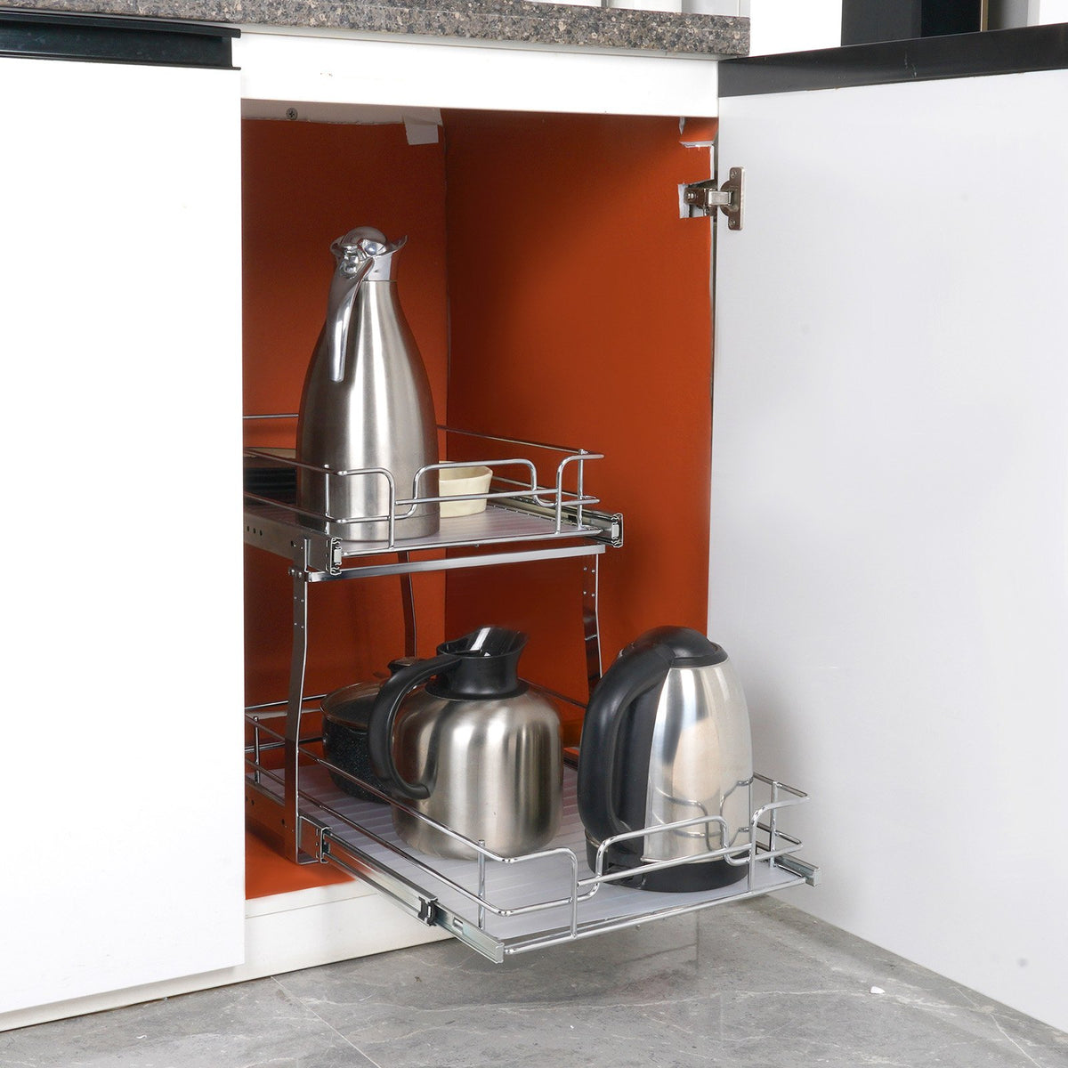 Pull Out Cabinet Organizer 2 Tier 14x21x15 Heavy Duty Steel Slide-Out Shelves